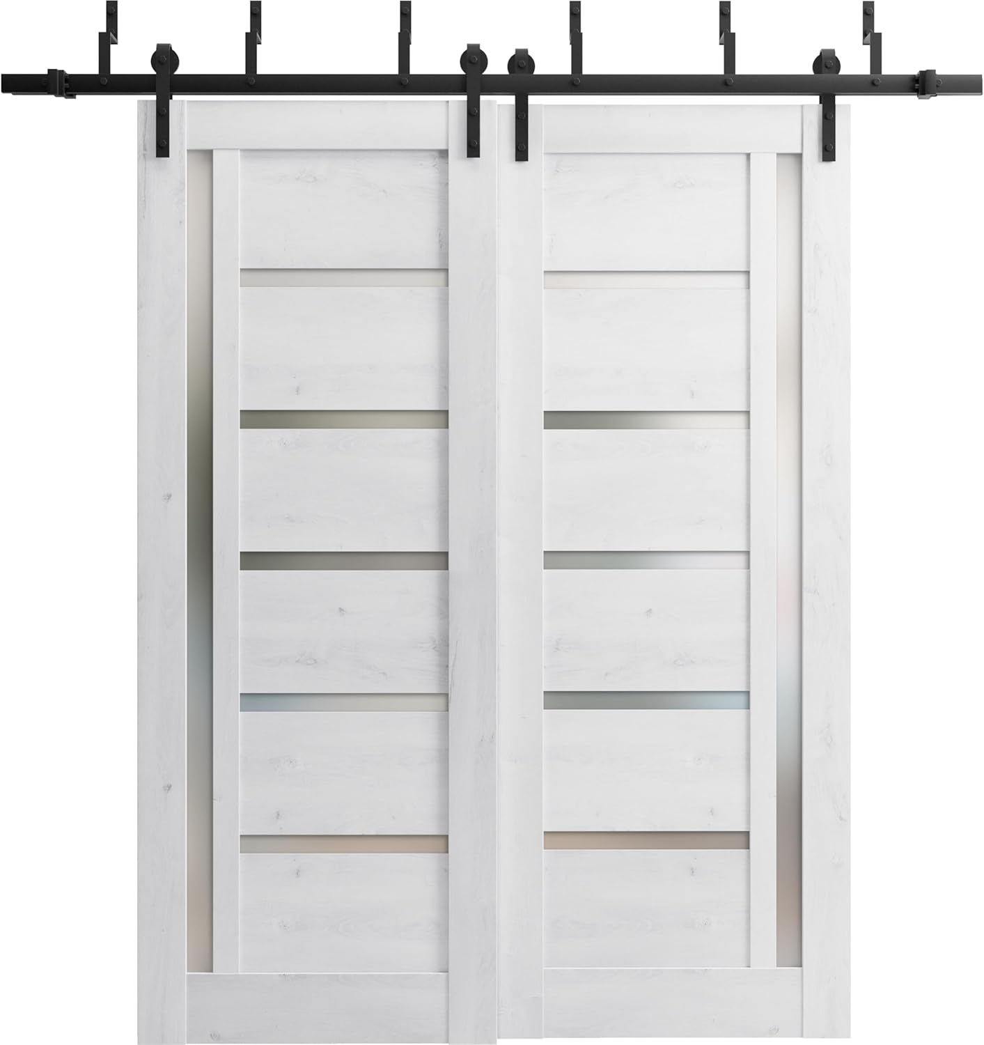 SARTODOORS Quadro 4088 Sliding Interior Door 64 x 96 in, Black Matte Frosted Glass Barn Bypass Doors, Solid MDF Core, 2 Door Slabs with 6.6 FT Rails Hardware Included