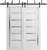 Vista 7 de Puertas corredizas de 48 x 96 pulgadas Quadro 4088 gris Nebraska con vidrio esmerilado Juego de herrajes resistentes de 6.6 pies Puertas