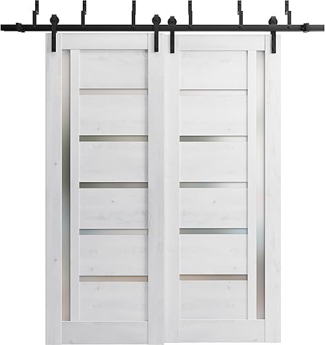 Miniatura 7 de Puertas corredizas de 48 x 96 pulgadas Quadro 4088 gris Nebraska con vidrio esmerilado Juego de herrajes resistentes de 6.6 pies Puertas