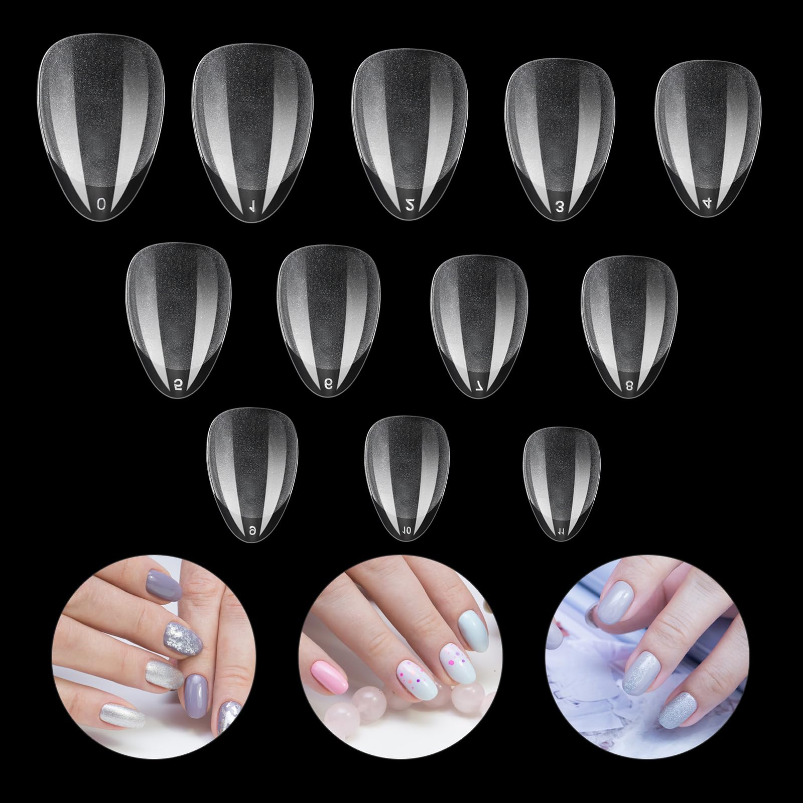 MWOOT 240 Stück Acryl Nagelspitzen – Kurze Mandelform, Halb Matt Transparent, 12 Größen, Für DIY-Maniküre