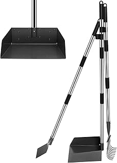 Niubya Dog Pooper Scooper, Extra Large Poop Scooper for Large and Small Dogs with Long Handle, Metal Pet Poop Tray and Rake Set for Dirt, Gravel, Lawns, Grass
