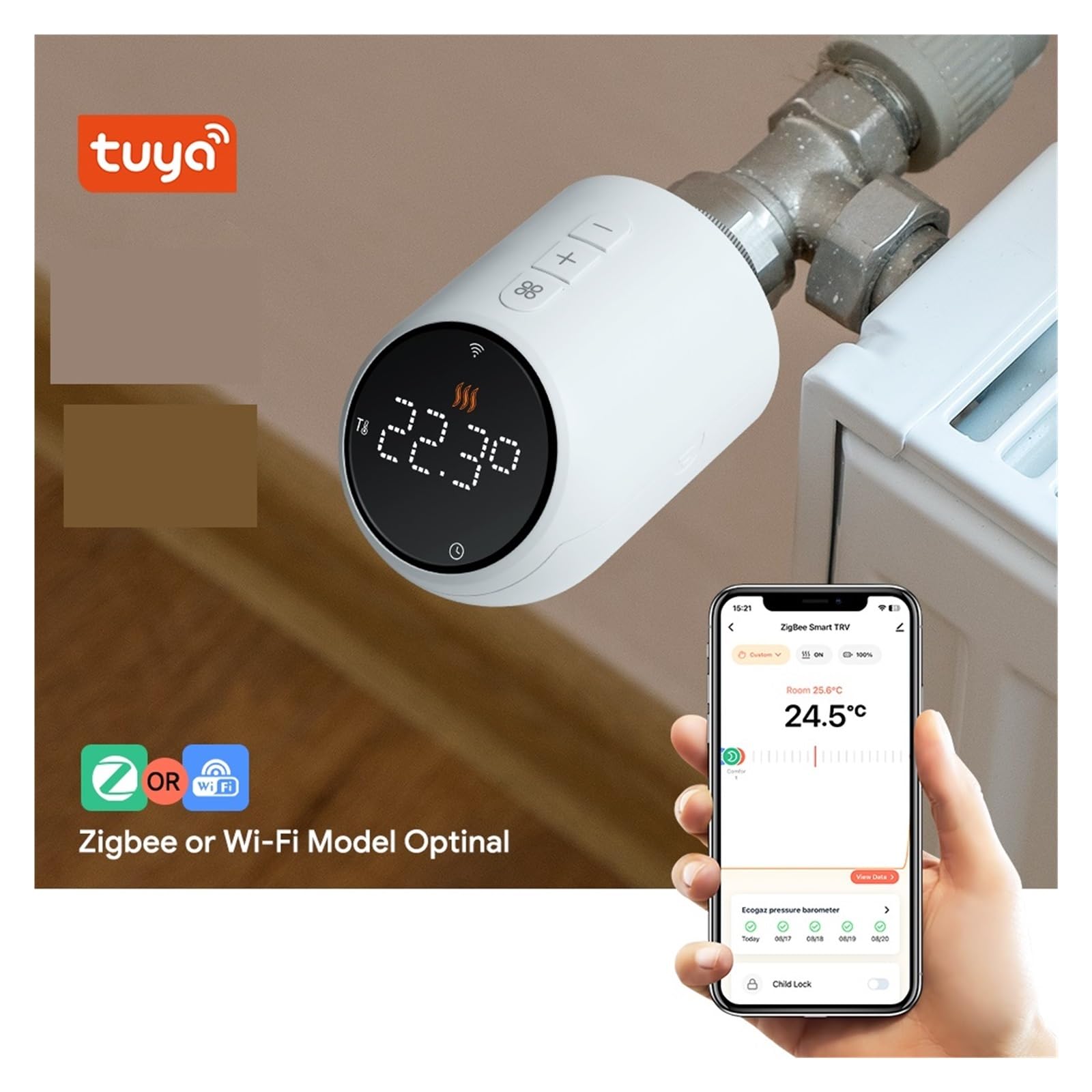 Zawór Termostatyczny Grzejnikowy Tuya WIFI Zigbee TRV Regulator Temperatury Programowalne Ogrzewanie Z OszczęDza Energię I Koszty Ogrzewania(1pc wifi)