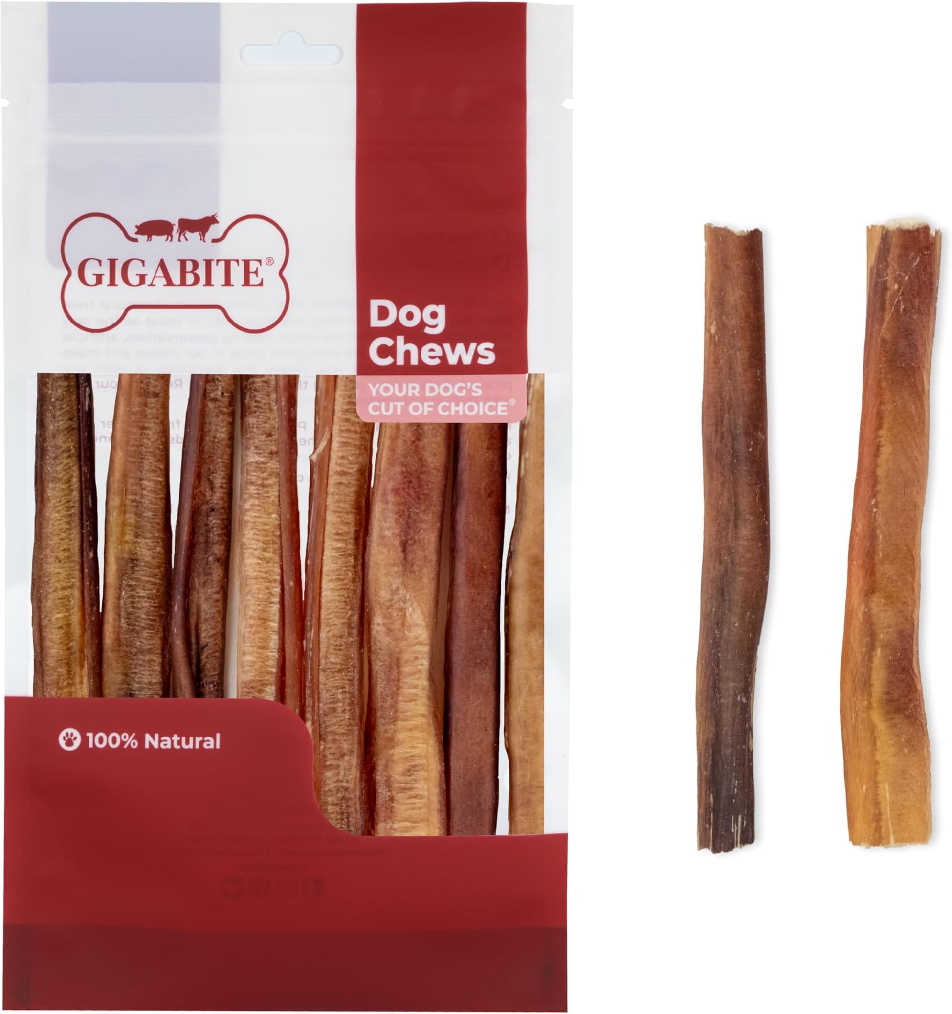 GigaBite Bully Sticks for Dogs All Natural Beef Pizzle Dog Chews, Odor & Rawhide Free Dog Treats, Long Lasting High Protein Chews Digestible Dental Dog Treat - Sticks (Half-cut 6"), Pack of 10