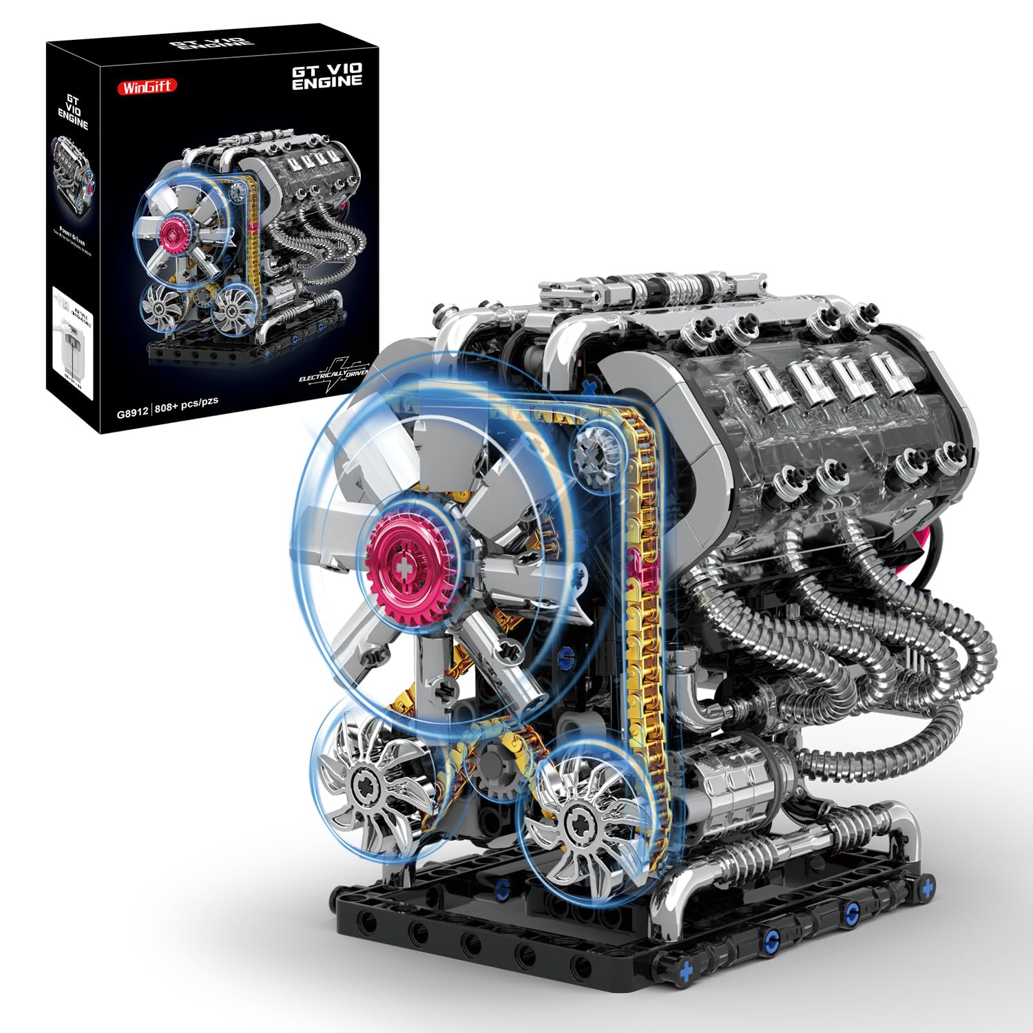 V10 Engine Building Set, V10 Engine Model kit That Run,Build Your Own Mini V10 Model Engine Kit with Motor,Home&Office Décor,STEM Physical Science Experiment Toy for Kids 8+ and Adults(808PCS)