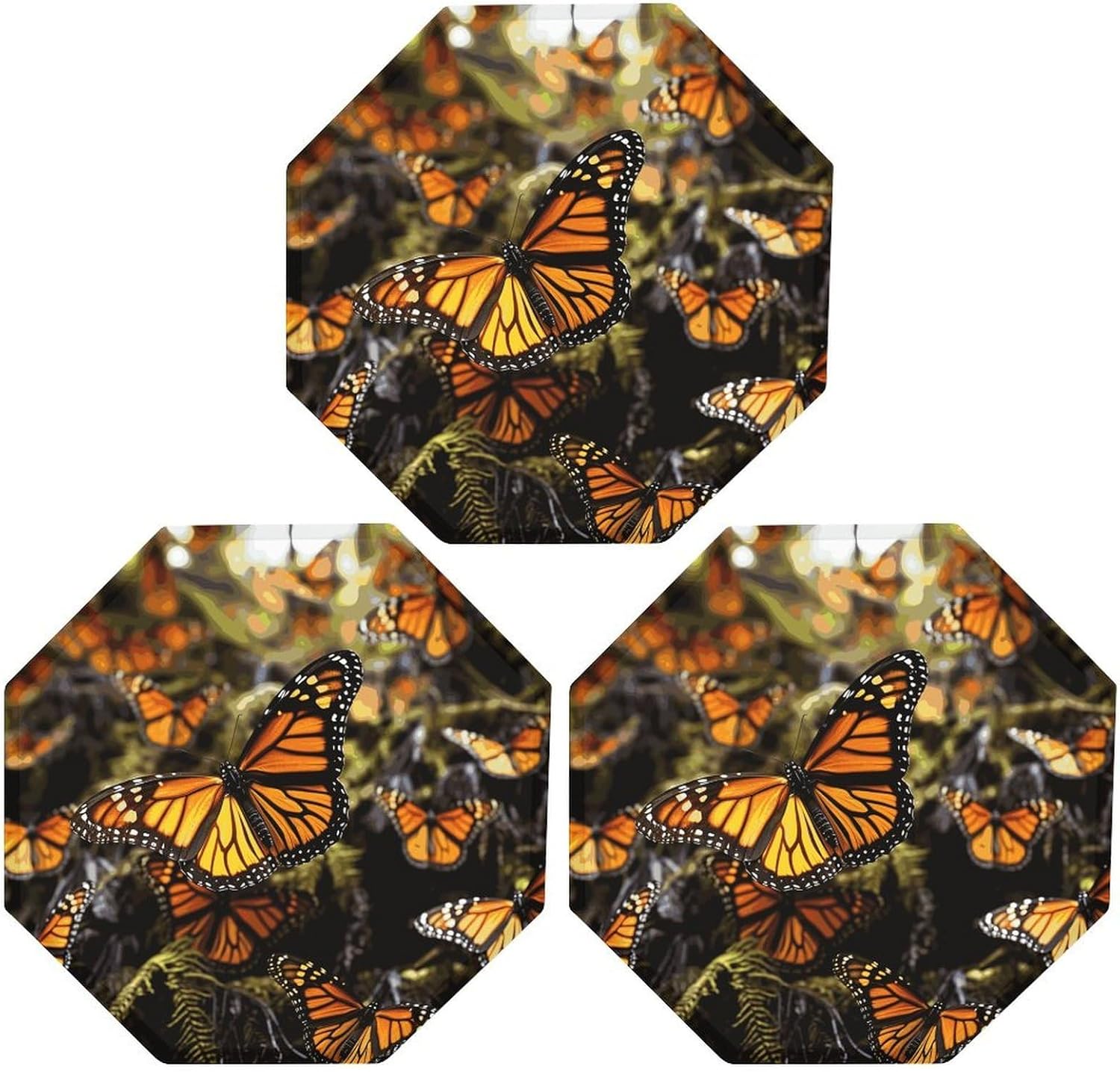 Ctagon Metal Sign for Home, Modern Display Plate for Kitchen, Orange Monarch Butterflies Plates Accent Hanging Wall Decorations 3PCS for Living Room, Bedroom, Hallway, Hotel