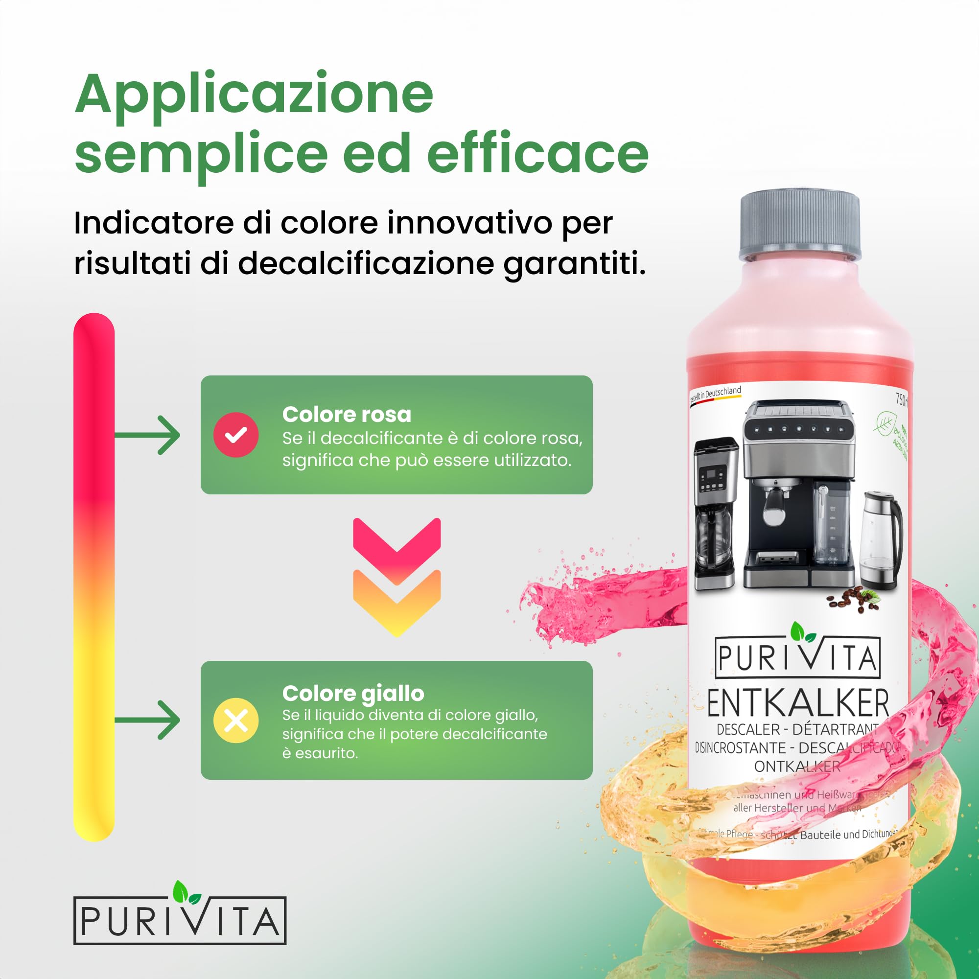 PURIVITA® Universale Decalcificante Macchina Caffè [500ML] - Anticalcare Pulizia Macchine Caffe - Liquido Disincrostante per i Modelli Delonghi, Nespresso, Dolce Gusto, Lazzata & Altri Ancora