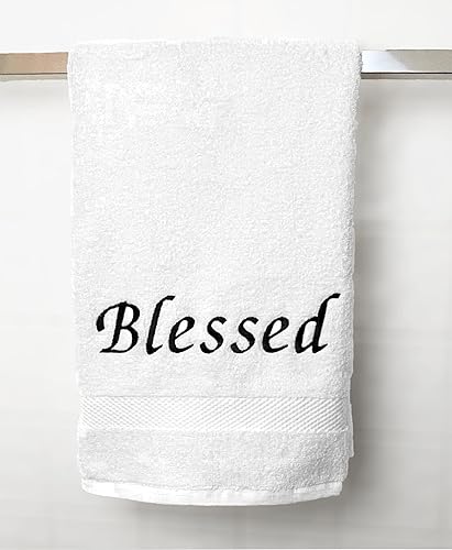 Miniatura 4 de Liberty21 Blessed. Regalos de fe cristiana para mujeres y hombres. Toalla de mano bordada inspiradora Blessed. (gris)
