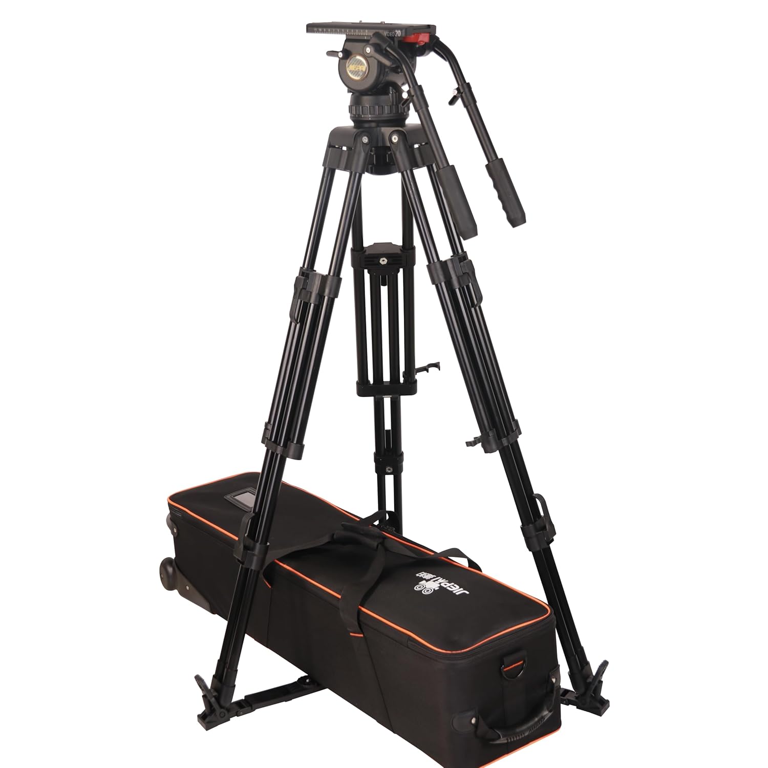 JIEPAI V20T Pro Heavy Duty Tripod Carbon Fiber Video Camera Tripod 100mm Bowl Fluid Geared Head Film Tripod