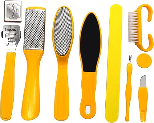 Juego de herramientas de pedicura profesional 10 en 1 de acero inoxidable para el cuidado de los pies para eliminar la piel muerta para hombres