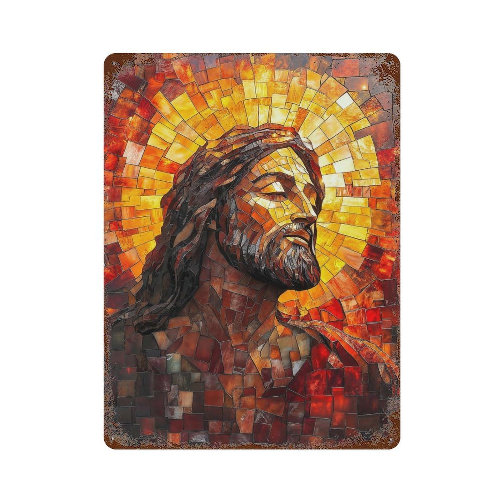 Jesus Christ Stained Glass Mosaic Art 15.7"x11.8" Retro Metal Sign, Industrial Home Decor for Office, Studio And Wall Decor