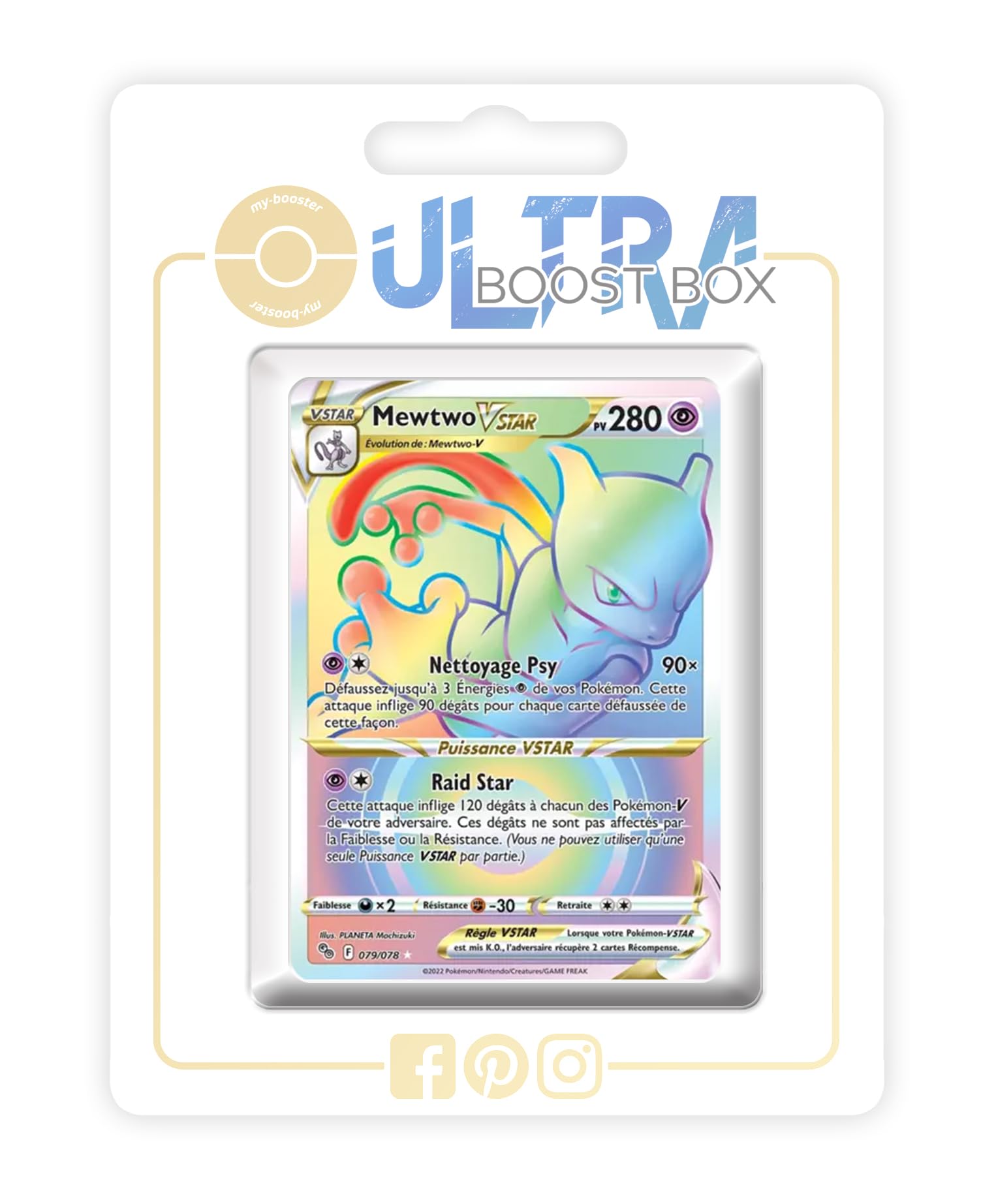 Mewtwo VSTAR 079/078 Shiny Rainbow - Ultraboost X Epée et Bouclier 10.5  Pokemon GO