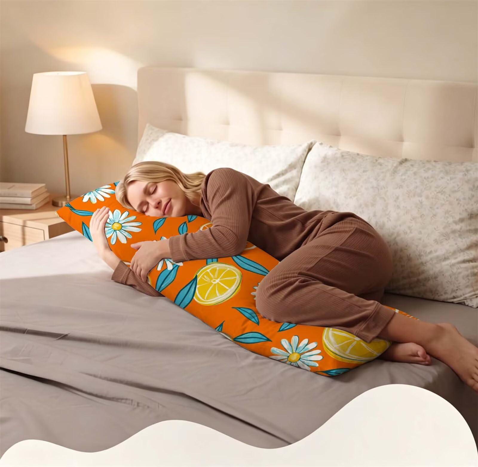 Fodera Cuscino 50 x 150 cm, Arancione-7 Velluto Copricuscini Letto, | con Invisibile Cerniera, Morbida e Traspirante, per biancheria da letto, divano, hotel, chi dorme sul fianco Fiore-4 j-77