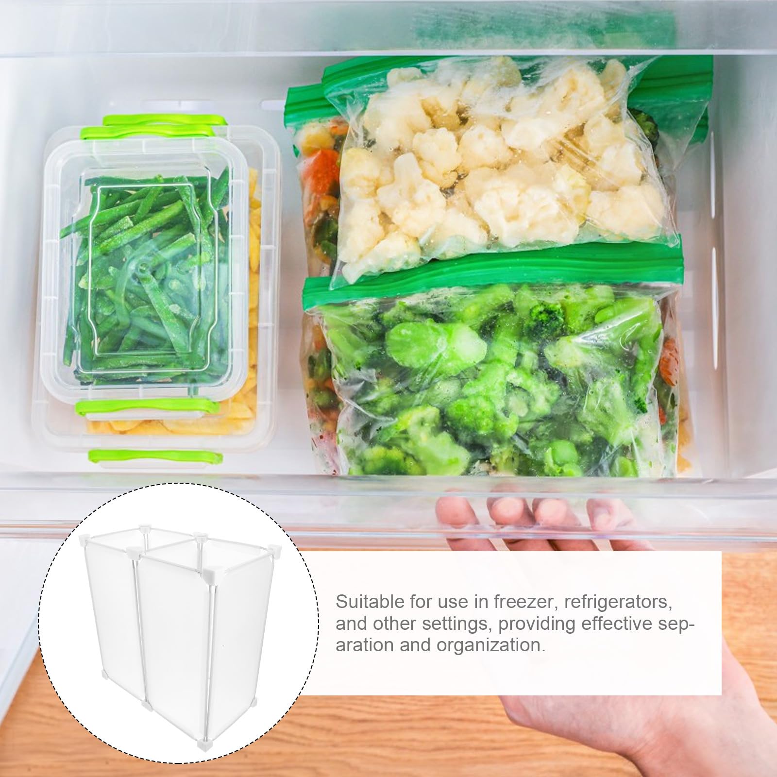 PACKOVE Organizzatore Cestello Portaoggetti in Acciaio e Pp Bianco per Frigorifero Divisore per Congelatore Facile da Pulire per Case e Negozi