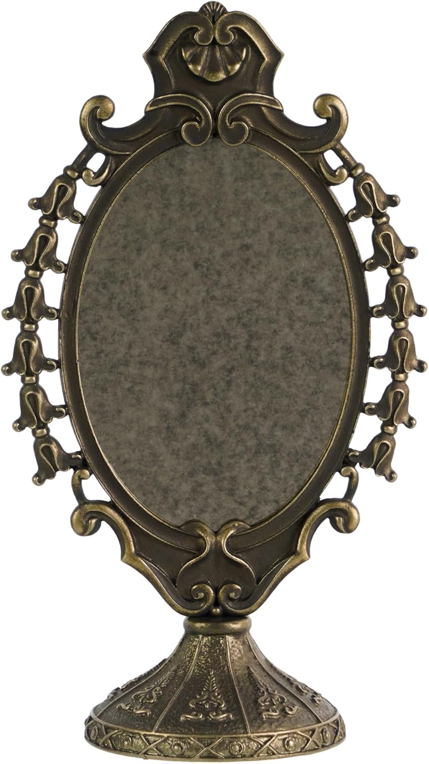 NIKKY HOME Vintage Baroque Tabletop Vanity Mirror, Antique Bronze Oval Standing Makeup Mirror with Decorative Frame for Bedroom, Dressing Room, Living Room