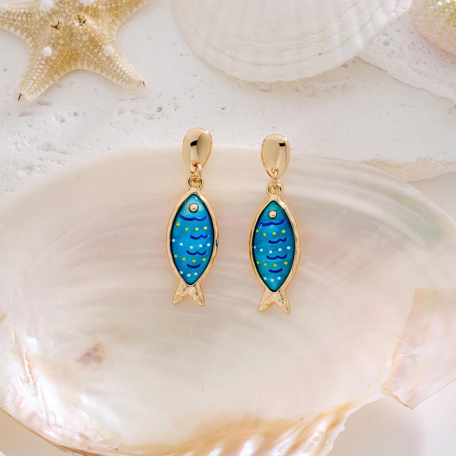 MUYAN Blue Boho Fish Earring for Women Acrylic Gold Fish Dangle Earrings Summer Vacation Beach Accessories - Image 3