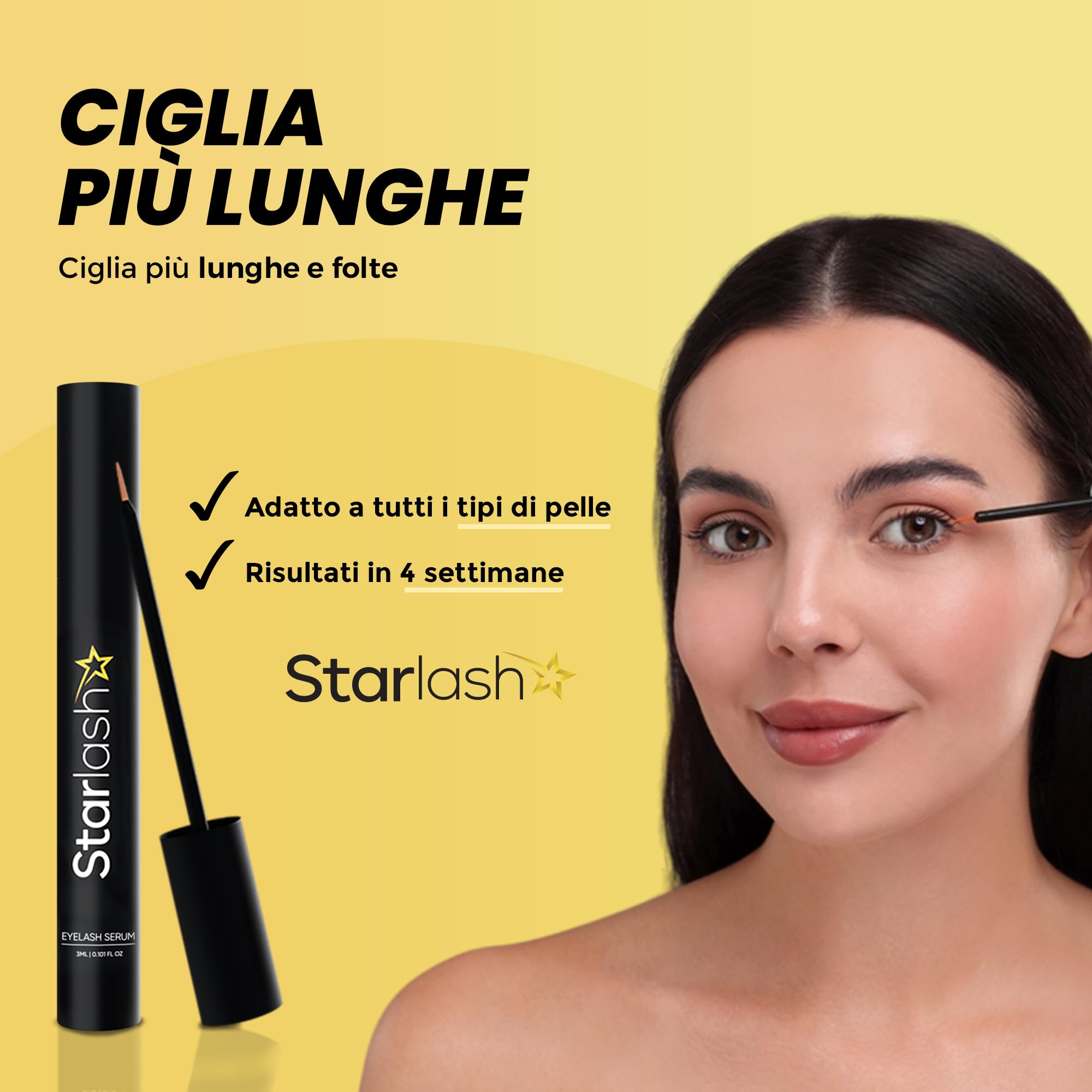 STARLASH Serum crece Pestañas 3ml - Largas y Fuertes - 30 Días - Crecimiento Pestañas y Cejas - Tratamiento Eyelash Growth Serum para Pestañas con más Densidad - 3ml