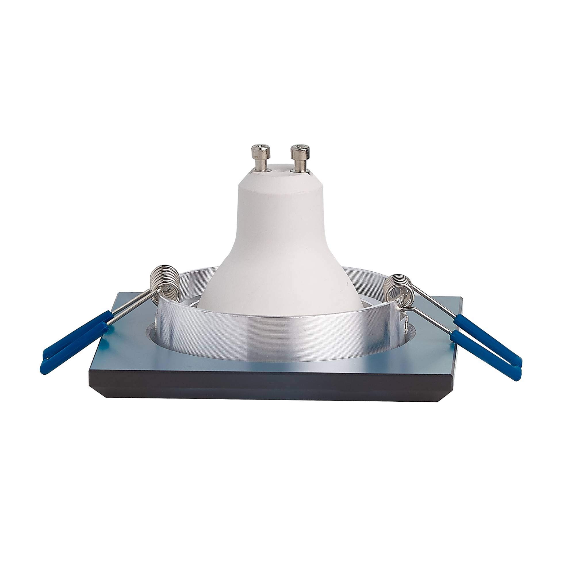 6er Set Einbaurahmen aus Glas eckig - schwarz schwenkbar - Rahmen geeignet für GU10 MR16 LED und Halogen-Leuchtmittel - Ø75-80mm Bohrloch