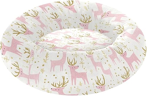 KLL Pink Gold Christmas Elk Donut Cuddler Pet Cat Beds fluffier Puppy Beds for Extra Small Size Pets Supplies Camas para mascotas Grandes
