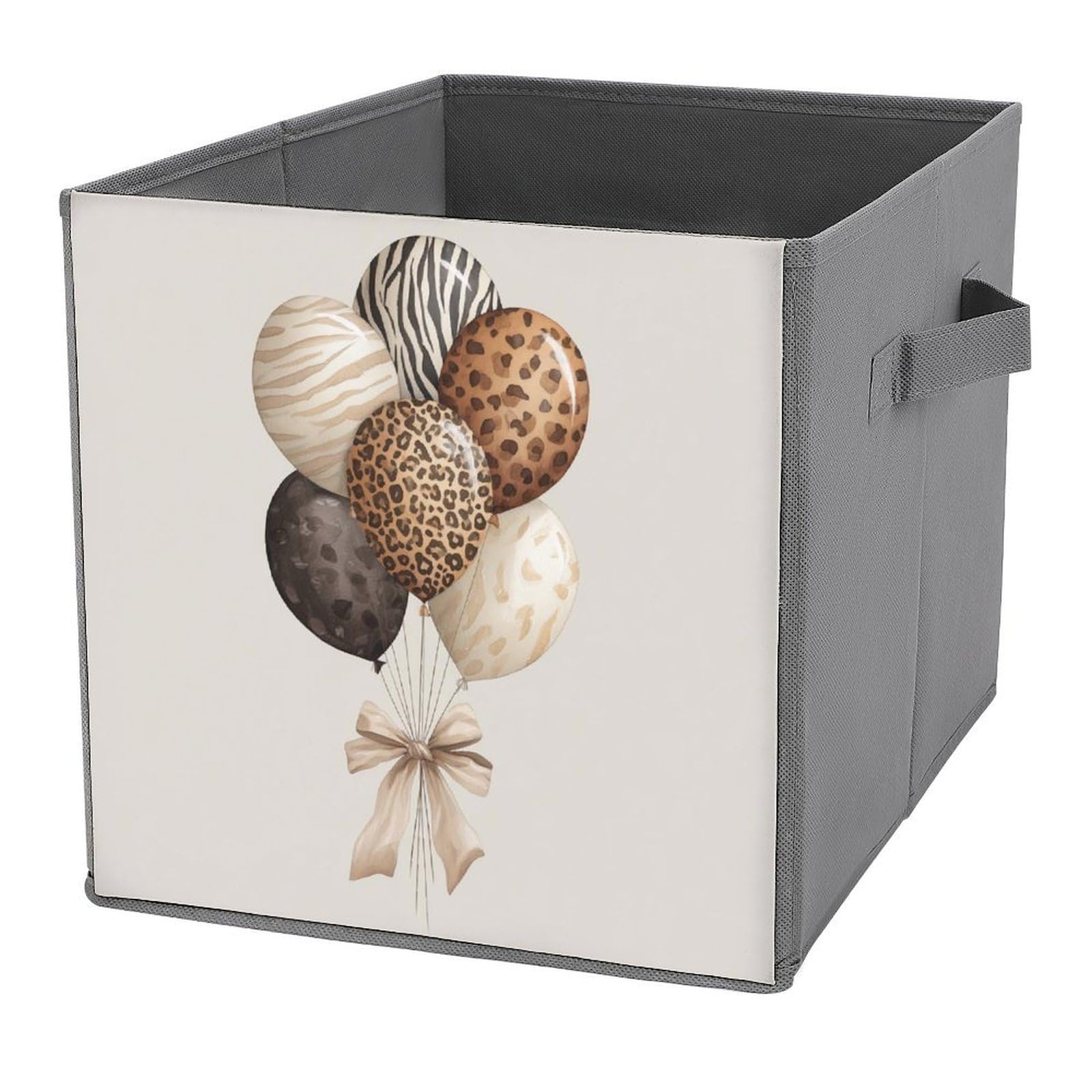 Jubonexis Balloon Cluster Zebra Leopard Stripe Print Cube Storage Bins Storage Cubes Foldable Decorative Fabric Storage Baskets Home Organizers with Handles for Shelves,Closet, 27x27 CM