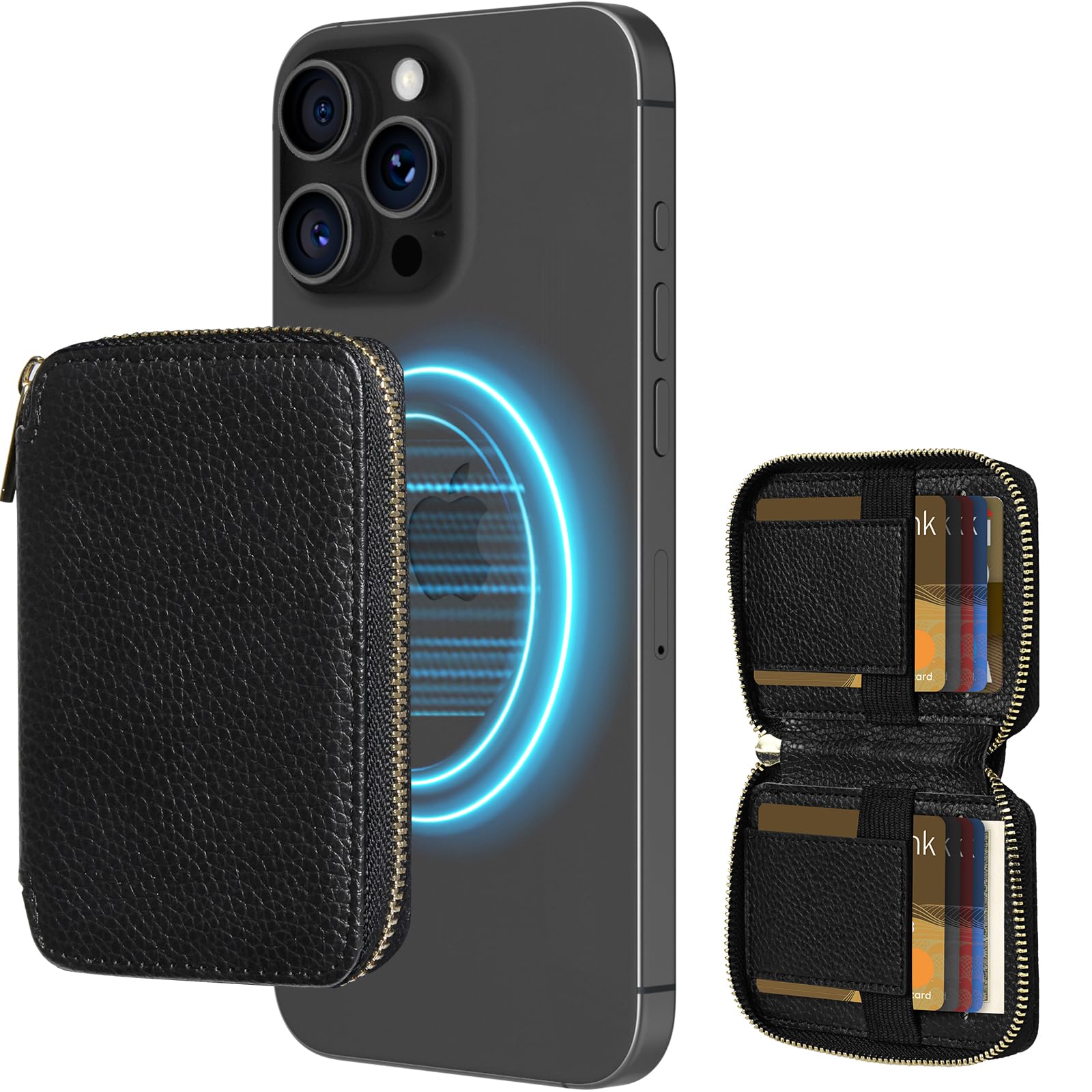 LOHASIC for MagSafe Wallet for iPhone 17/16/15/14/13/12 Pro Max, 10 Card Holder, RFID Blocking, Magnetic Phone Wallet with Zipper, RFID Blocking, PU