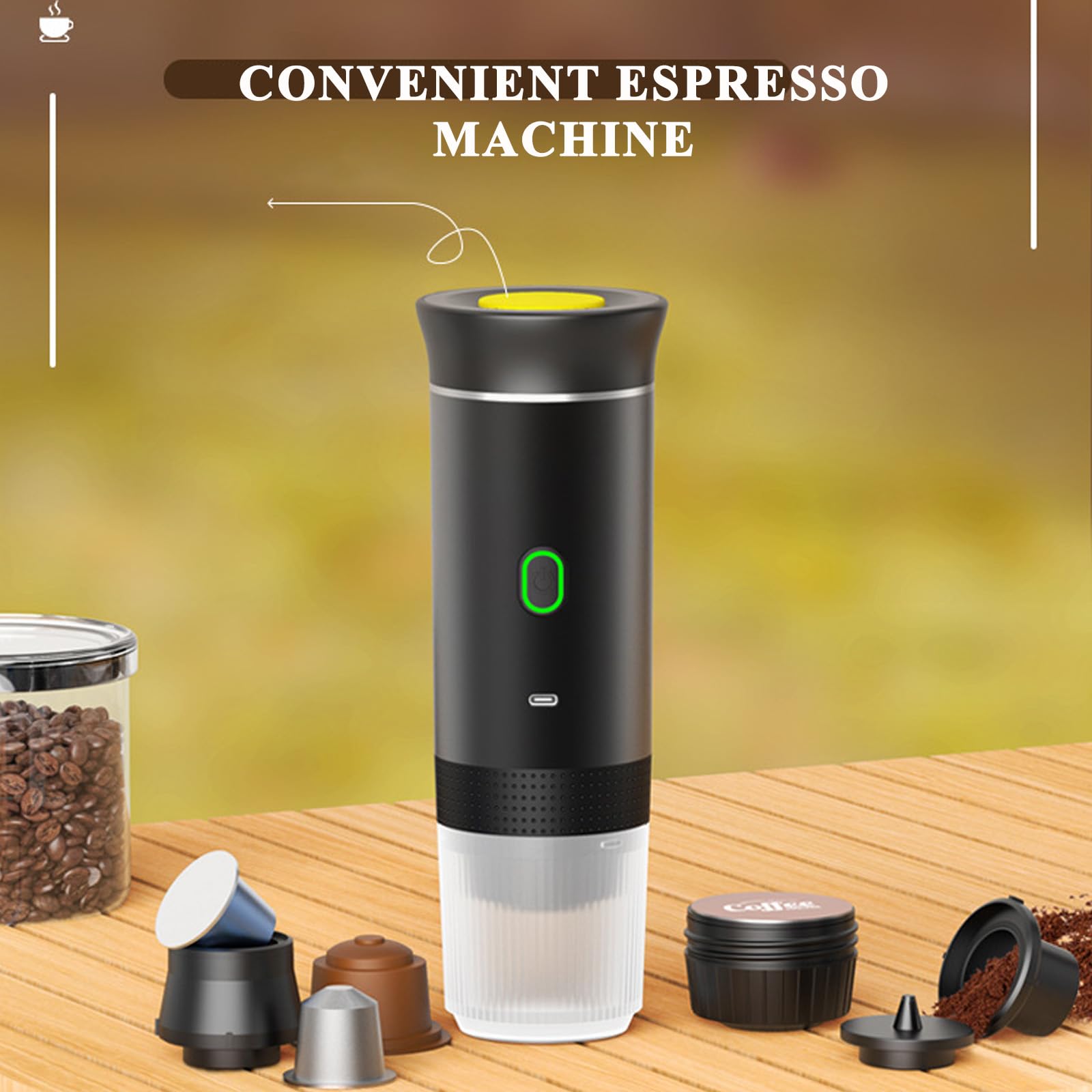 KHEALING Máquinas de café portátiles, cafeteras de cápsulas, máquinas de café de viaje, máquinas de espresso, máquinas de café de coche para café molido y taza de café de cápsulas (blanco)