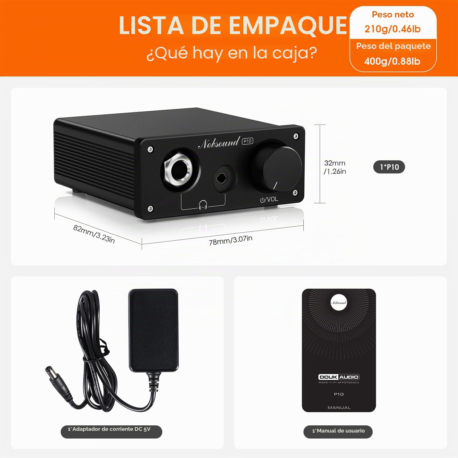 Nobsound P10 Mini amplificador de auriculares: amplificador estéreo de audio HiFi para auriculares de 24 – 600 Ω