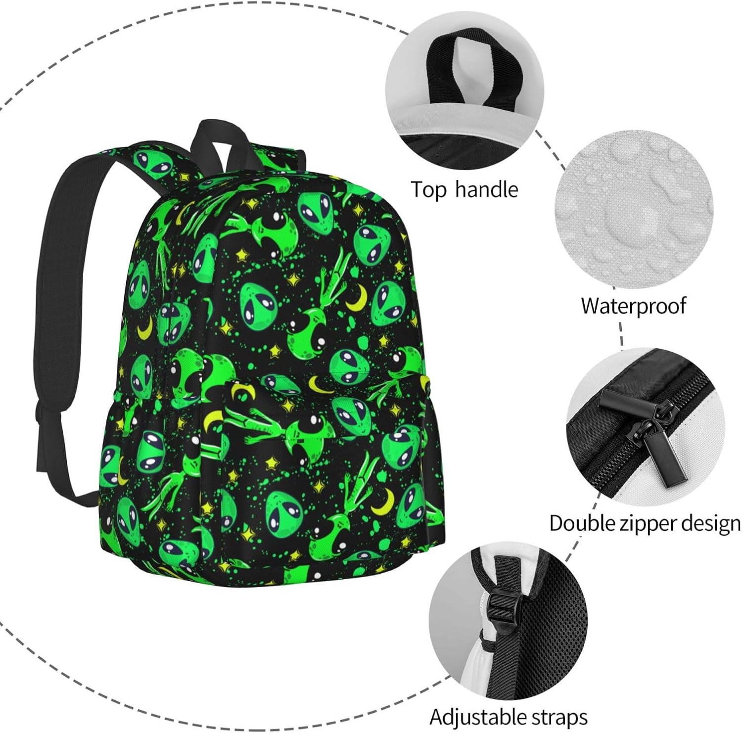Aliens Moon Stylish Backpack With Adjustable Padded Shoulder Straps Daypacks For College Travel - Image 5