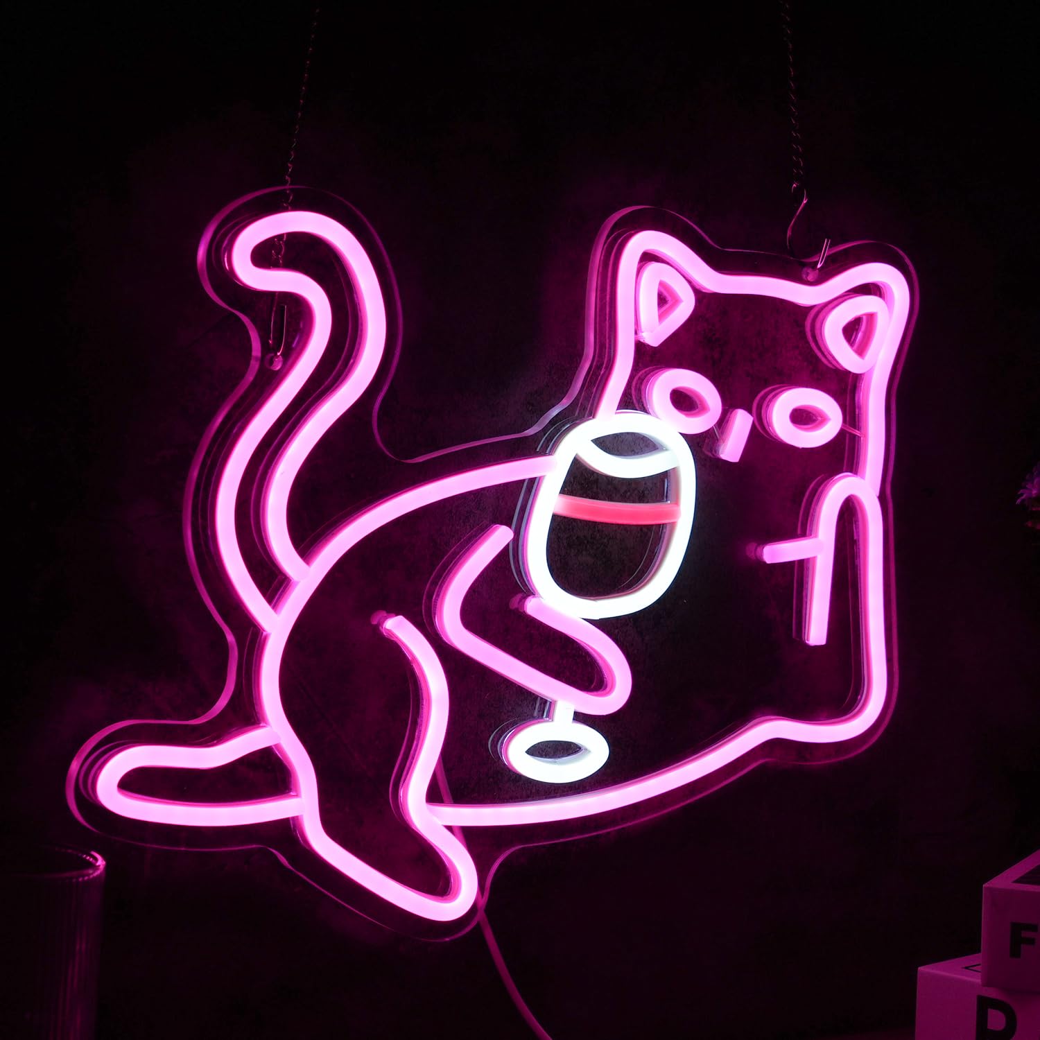 Amazon.co.jp: 猫ワイングラスネオンサイ ン調光可能 LEDライト ピンク
