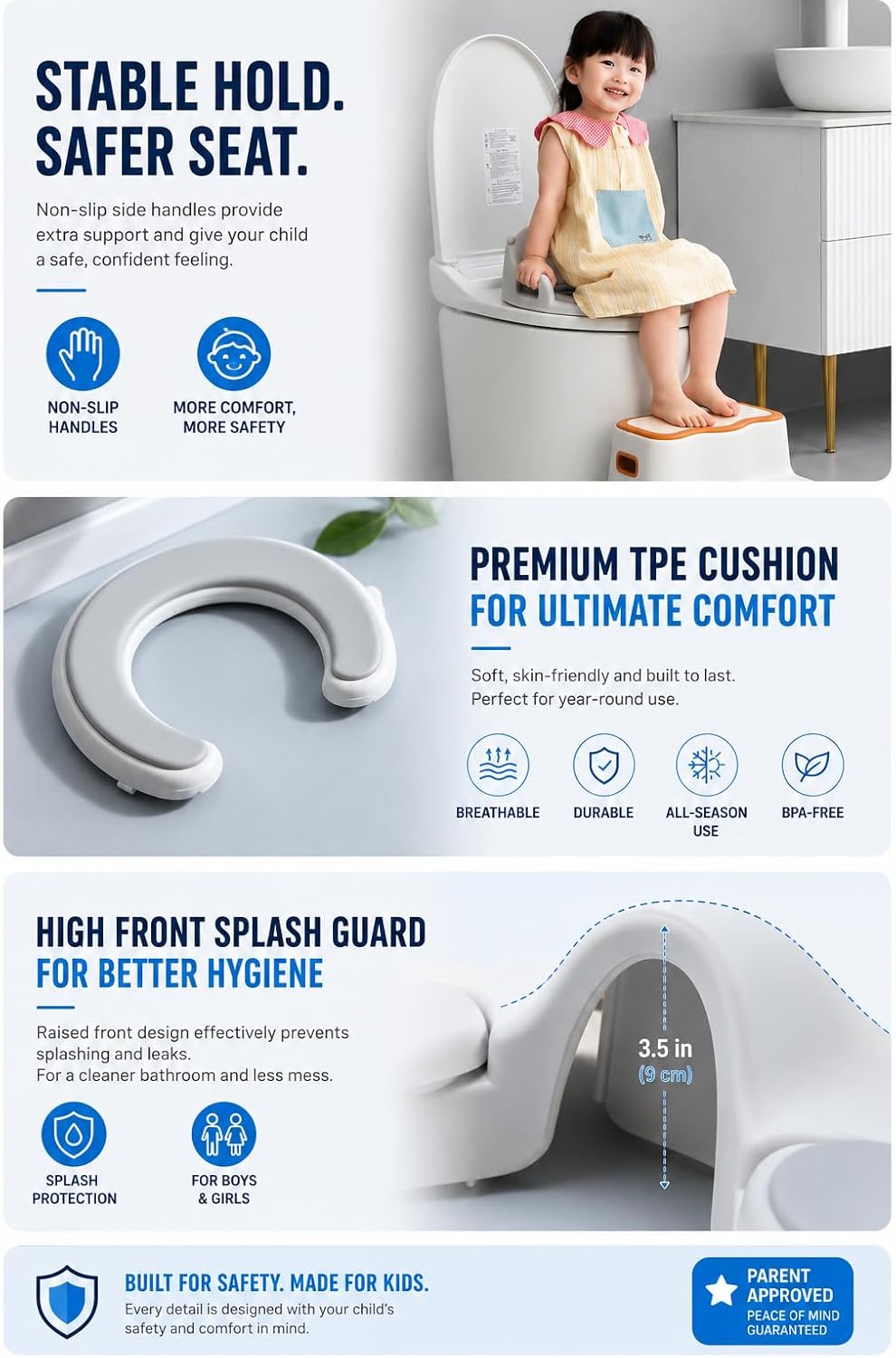 Baby Potty Training Seat with Step Stool, Potty Training Toilet for Boys Girls, Anti-Slip Toddler Stool for Bathroom, Kitchen, Toddler Toilet Seat Set (Gray, Potty Seat)