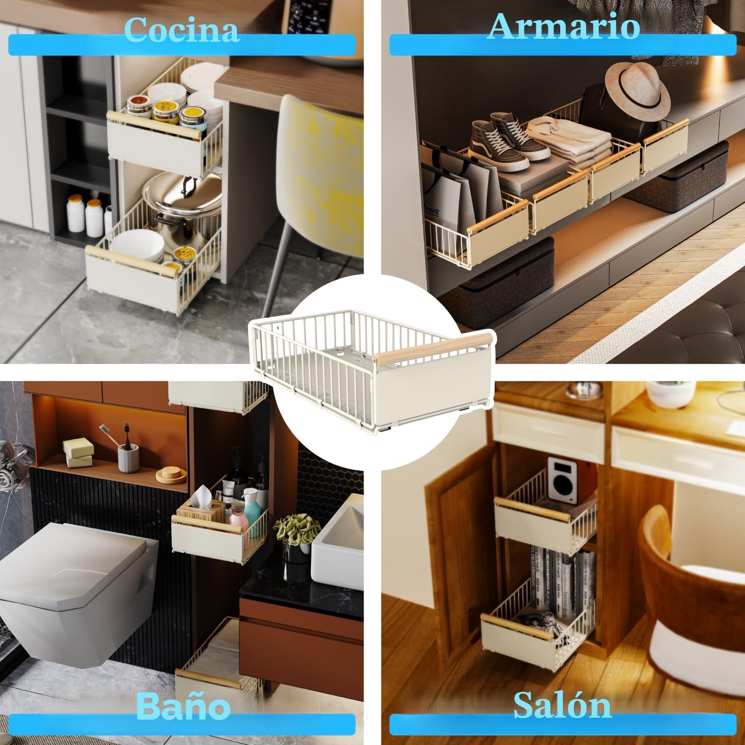 iHomara 2 cajones extraíbles, 53 cm de profundidad, cajones para armarios, cajones de cocina con nano-adhesivo y tornillos para cocina, baño, 53 cm de profundidad x 30 cm de ancho, 16 cm de altura 1