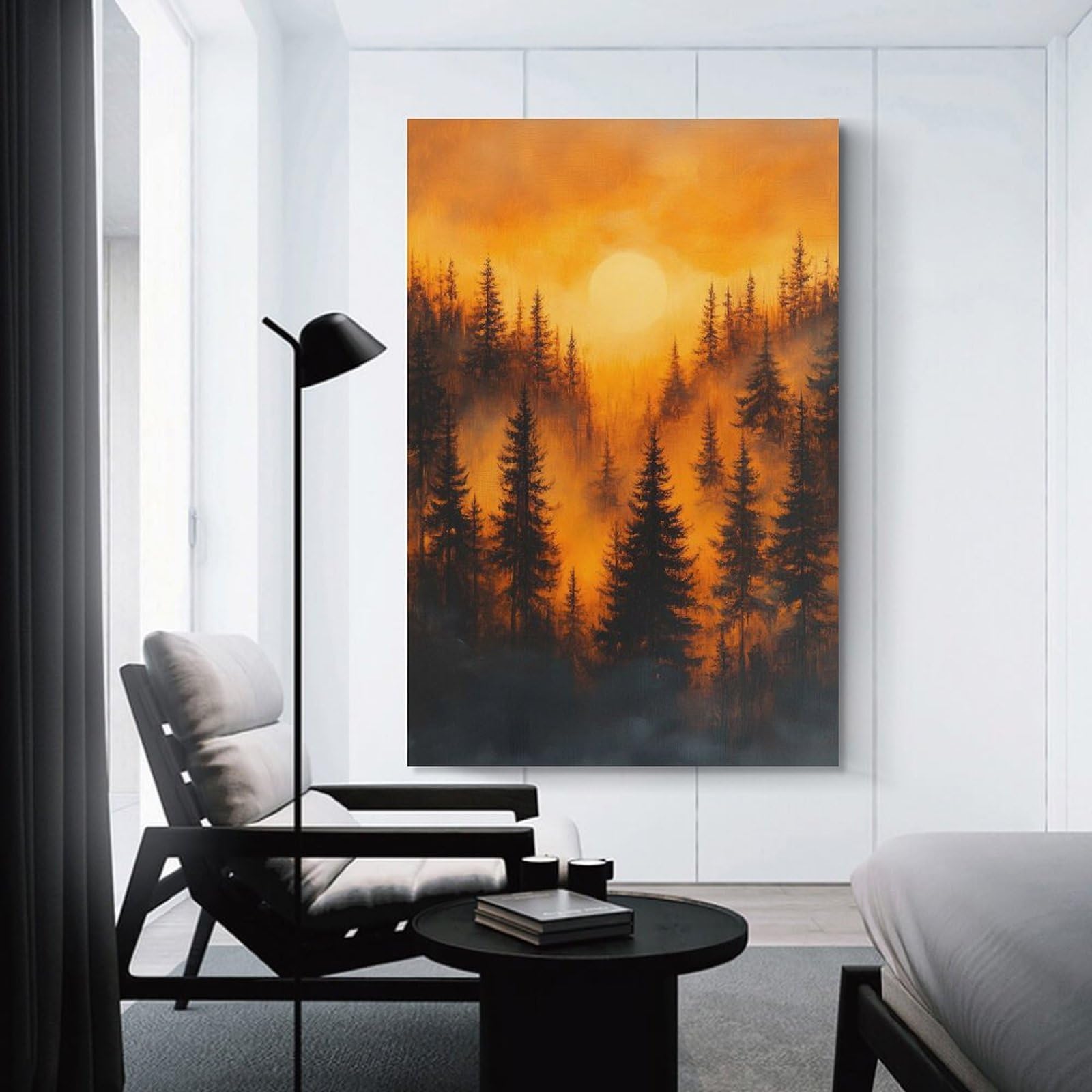 Junmoney Decorative Wall Artwork Sunset Forest, 24x36inch(60x90cm), for New Homes, Bedrooms Or Workspaces, Canvas Artwork with Gifting Potential