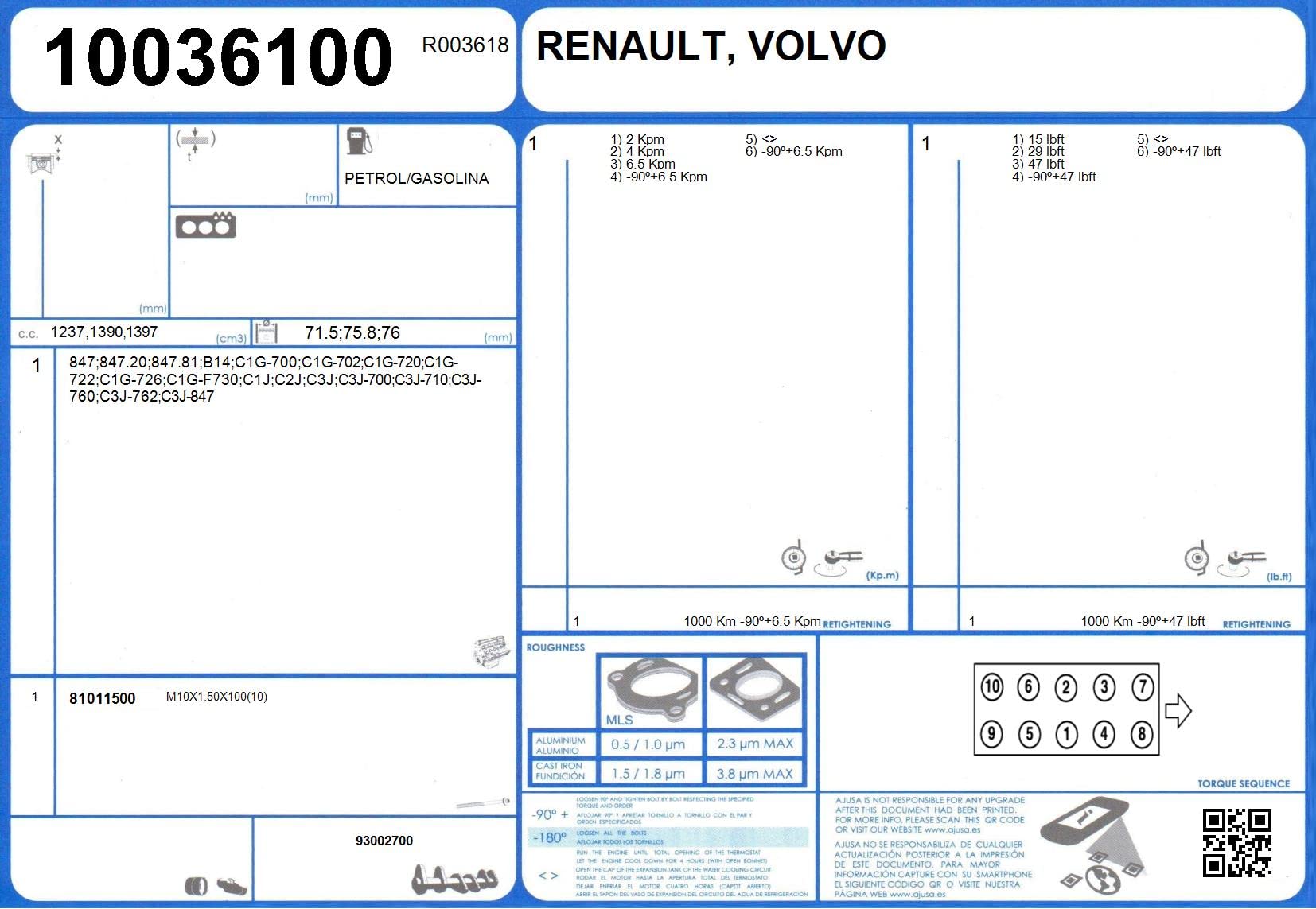 AJUSA 50006900 Dichtungsvollsatz Motor mit Zylinderkopfdichtung Kompatibel mit RENAULT 5 122 32705121 7701458695 7701641244