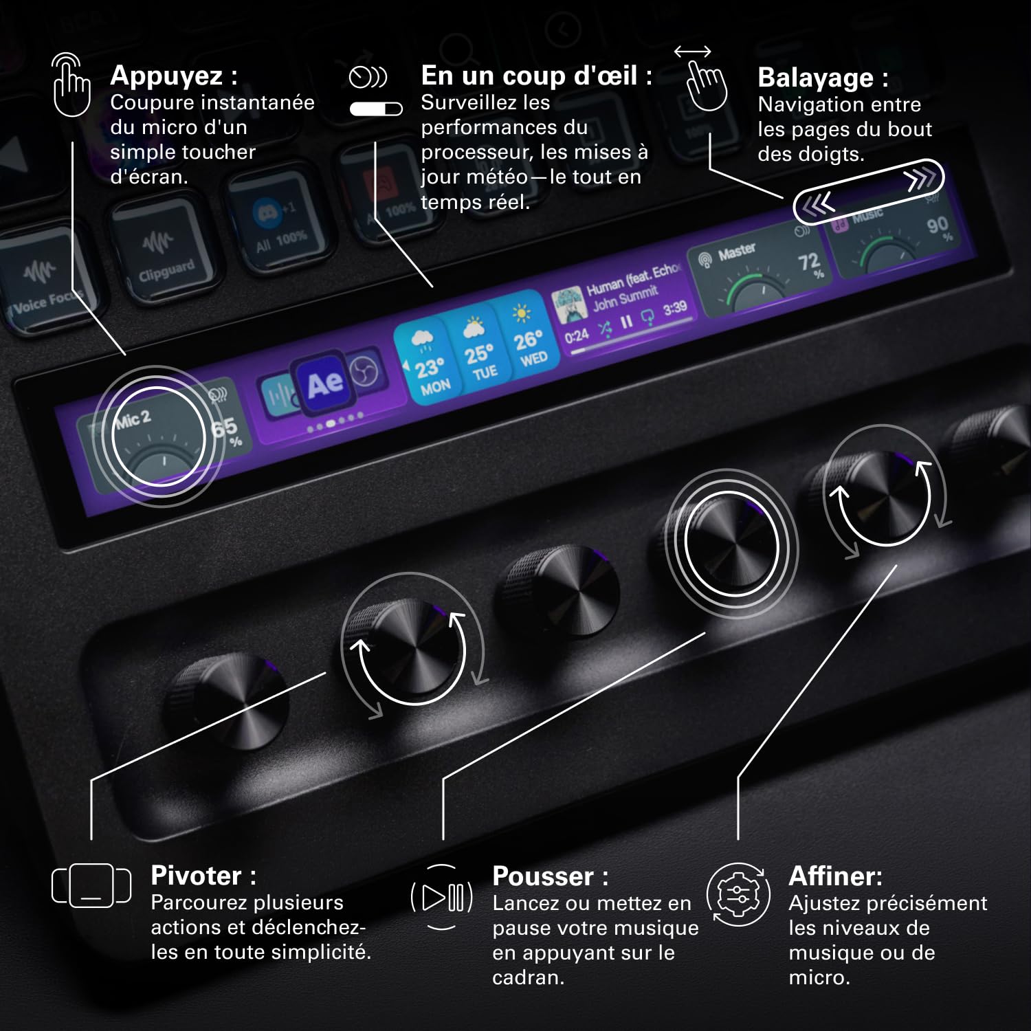 Elgato Stream Deck + XL, plateforme de contrôle personnalisable | Touches macro, molettes multifonctions, bande tactile, USB-C, PC/Mac