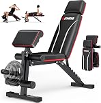 Fostoy Foldable Workout Bench, Adjustable Weight Bench for Home Gym, Multi Functional Gym Bench w/Leg Extension &Preacher Pad, Extra Headrest, Fast Folding Strength Training Incline Sit up Bench 800LB