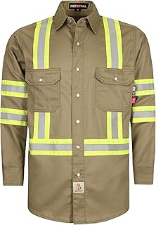 BOCOMAL FR Shirts for Men Hi Vis High Visibility 6.5oz Lightweight Type O Flame Resistant Refective Safety Shirt