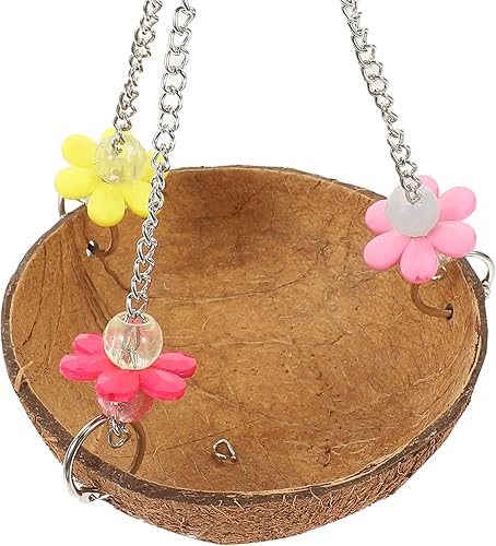 LOGOFUN Caja de anidación de periquitos con cáscara de coco natural, jaula de cama colgante, jaula de cama colgante, juguetes para budgie, cacatúa,