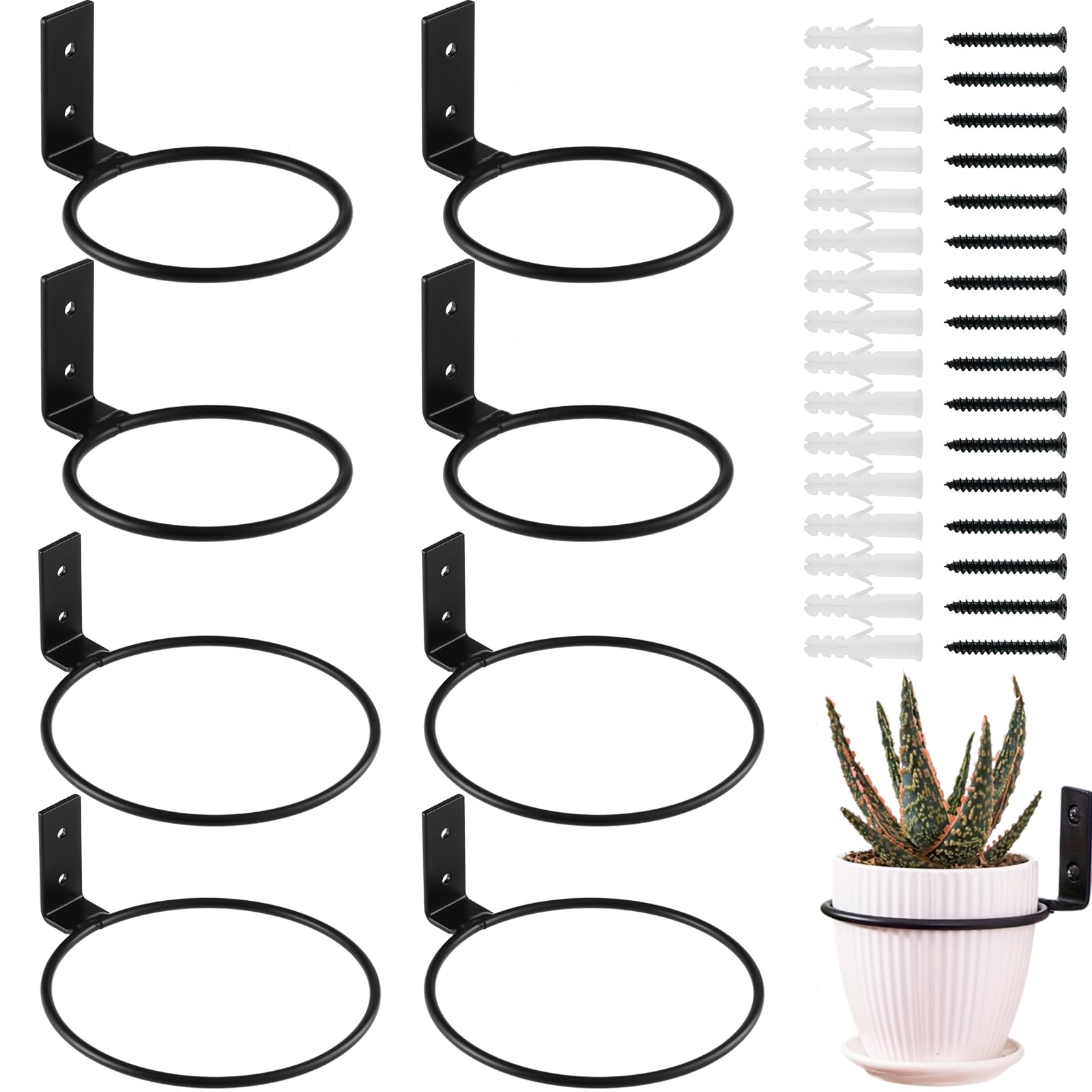 KvyusFlourish 8-Pack 4/6 Inch Flower Pot Holder Ring Wall Mounted Metal Flower Pot Hangers Wall Hanger Bracket Rings Black Planter Bracket for Home,