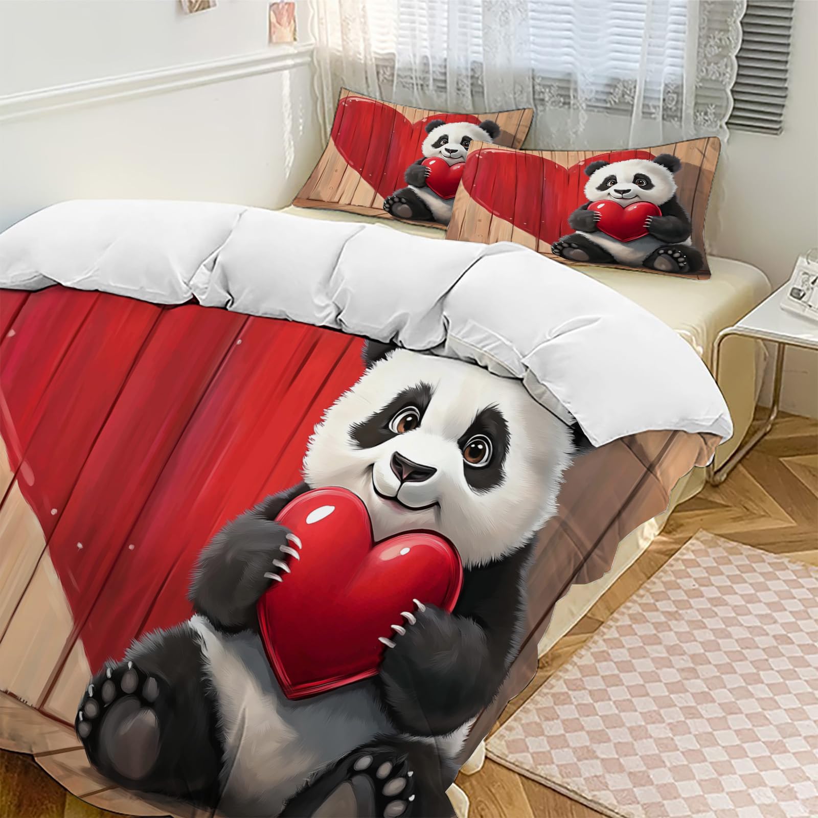 Housse de couette panda rouge avec parure de lit imprimée et motif animal sauvage