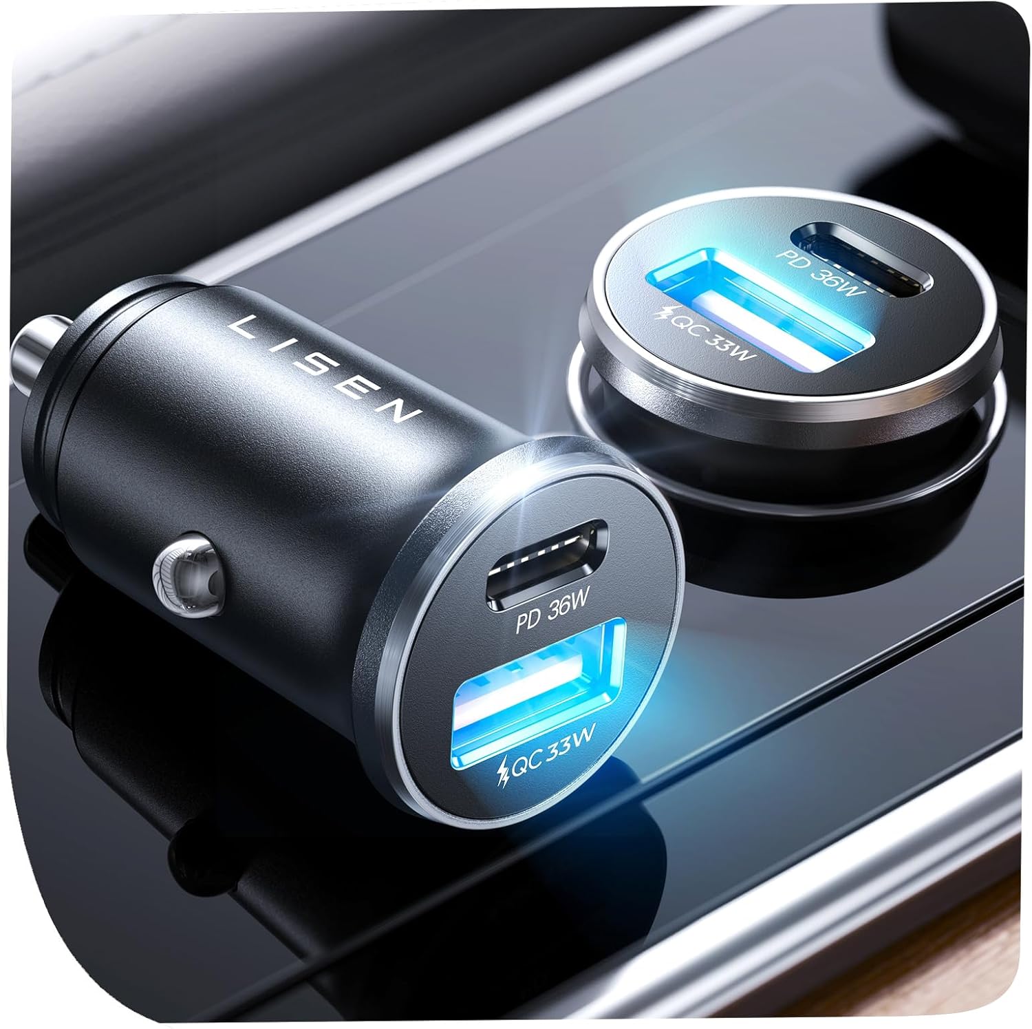 LISEN Car Charger Fast Charging 69W for iPhone 17 Air Charger Lighter USB C – Interior Car Accessories Mobile Charger Car Cigarette Lighter Socket 12V for iPhone 16 e 15 13 Samsung S25 Xiaomi iPad