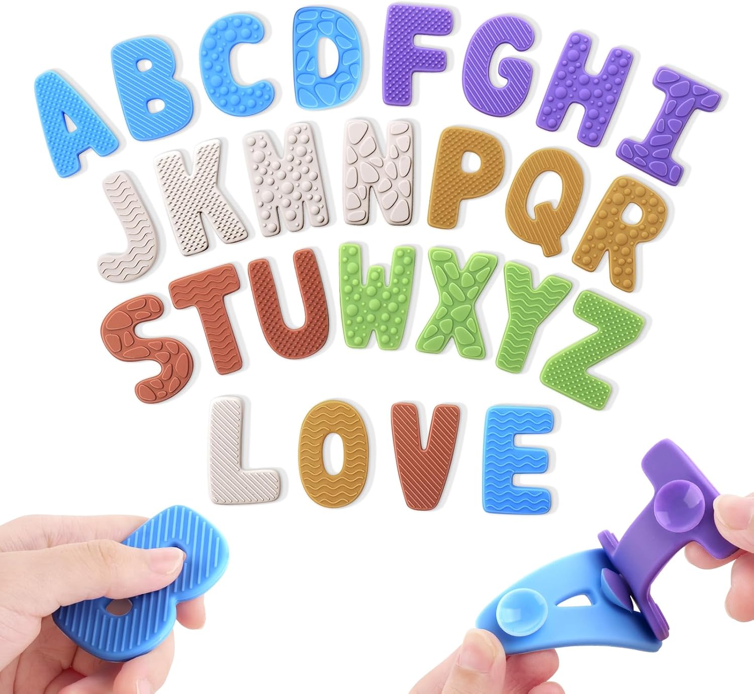 SMALLFISH Alphabet ABC Sensory Fidget Toys - Textured Suction Cup Letters for Toddlers 2-5, Autism Sensory Play, BPA-Free Preschool Learning Toys