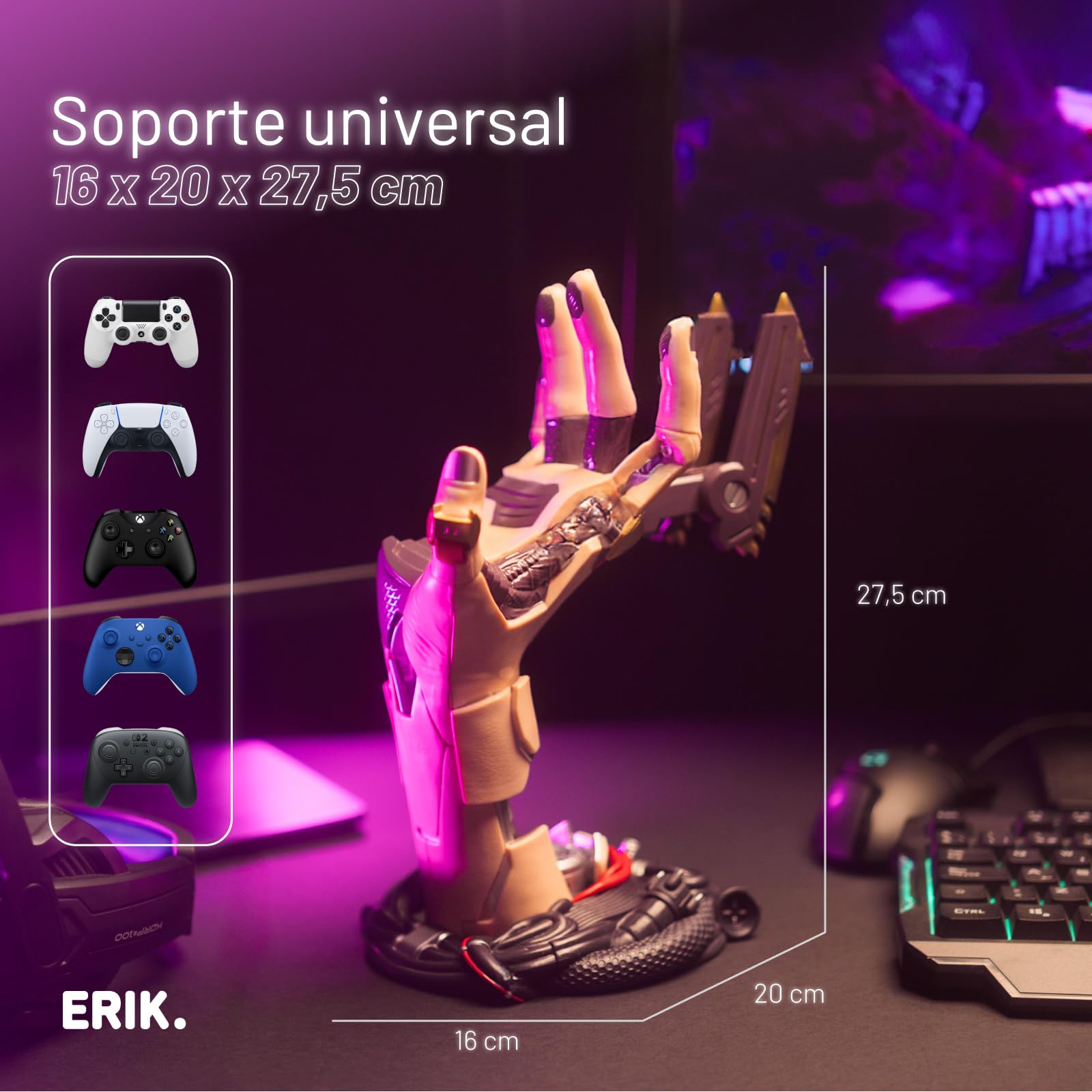 Grupo Erik Soporte Mando PS5 y Auriculares Cyberpunk - Soporte Mando XBOX, PS4, PS5 para Escritorio Gamer | Accesorios PS5, Setup Gamer Regalos (16 x 20 x 27,5 cm)