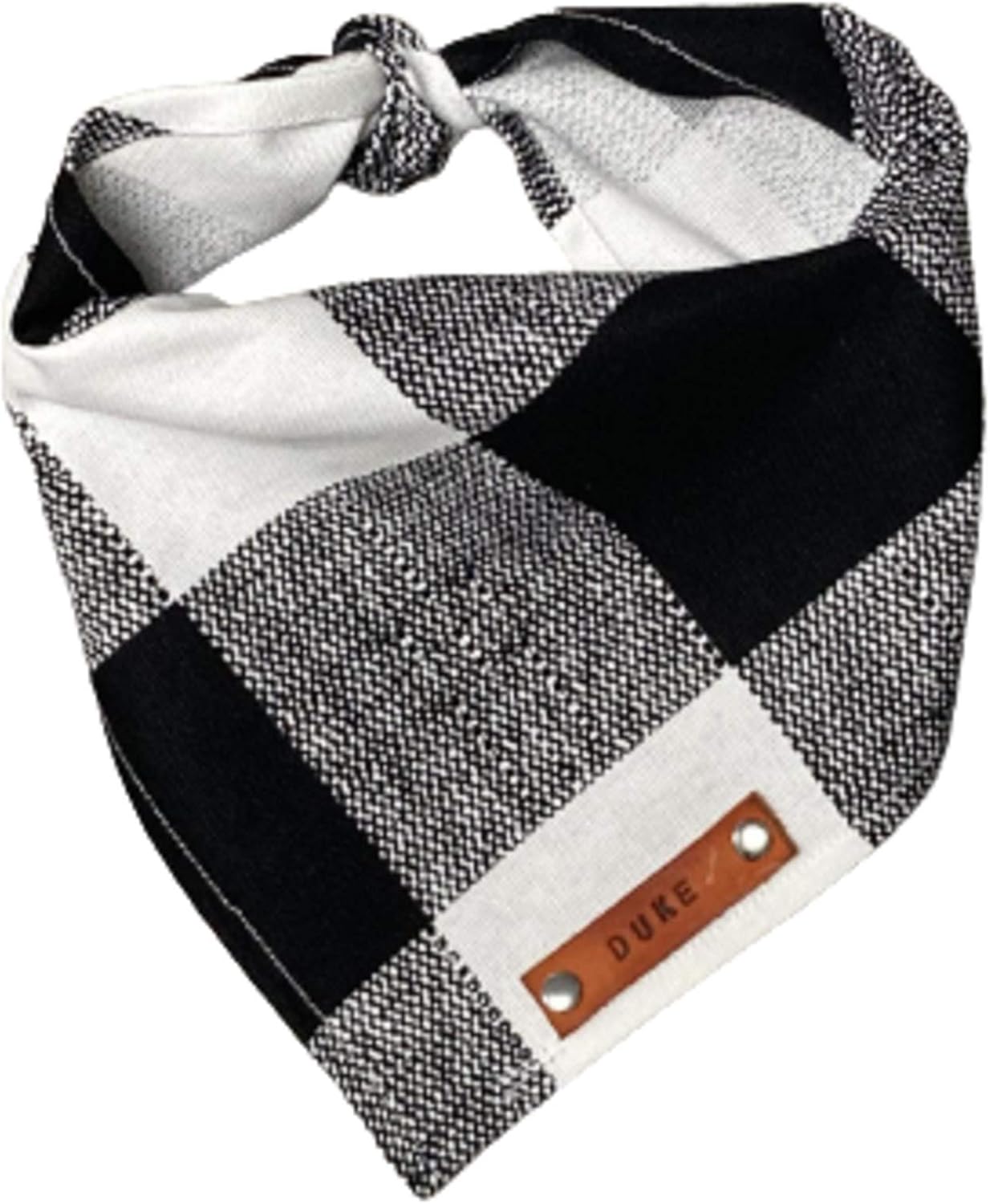 Pet Dog Bandana, Large Plaid Black White Checkers, Leather Name Tag, Personalized Name, Bandanas for Dogs, Personalized Dog Bandana…