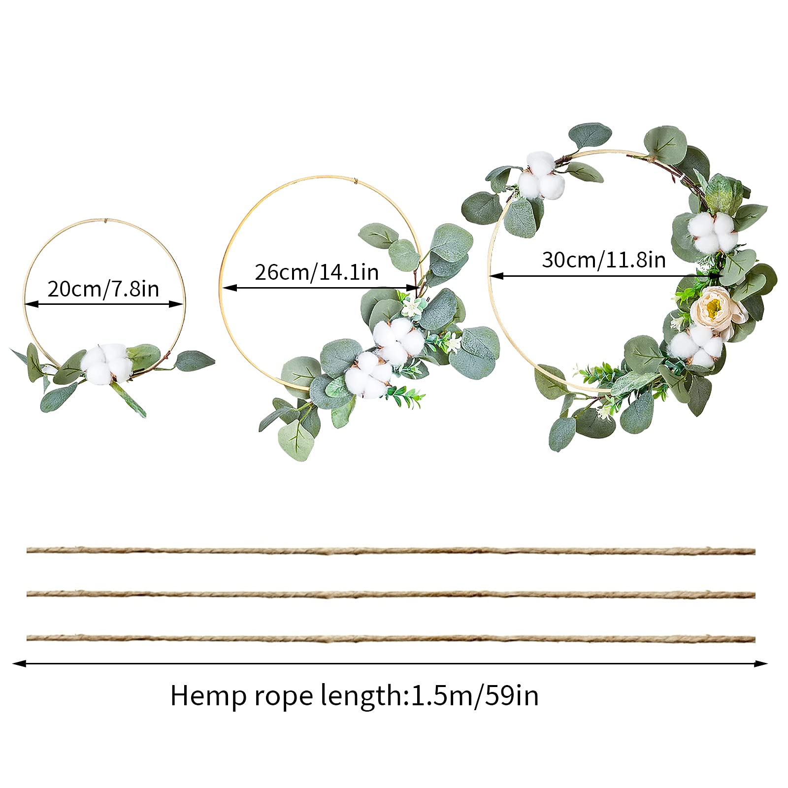 Eukalyptus Kranz Deko Kranz 3er Set Künstliche Blume Hängende Dekoration Runder Bambus Wandkranz für Geburtstag Hochzeit Party Wohnaccessoires Deko Hängend