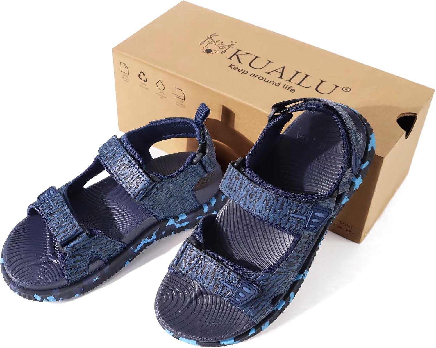 KuaiLu Mens Orthotic Sandals Plantar Fasciitis Arch Support Thick Foam Cushion Hiking Walking Sandles Casual Adjustable Sport Recovery Athletic Shoes For Man Beach Cruise Outfits, Blue US11