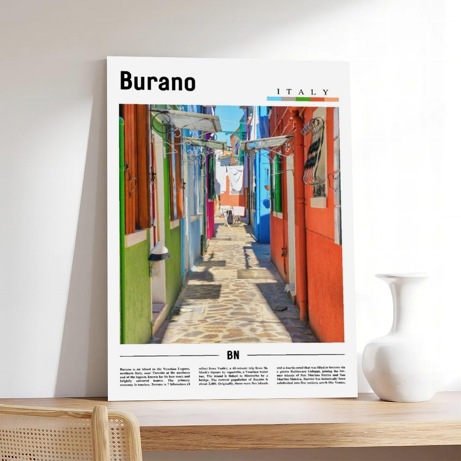 F I N U C B Burano Wenecja Włochy obrazy wydruki nowoczesna grafika do salonu współczesny obraz kuchnia biuro dom rama 12 x 18 cali (30 x 45 cm)