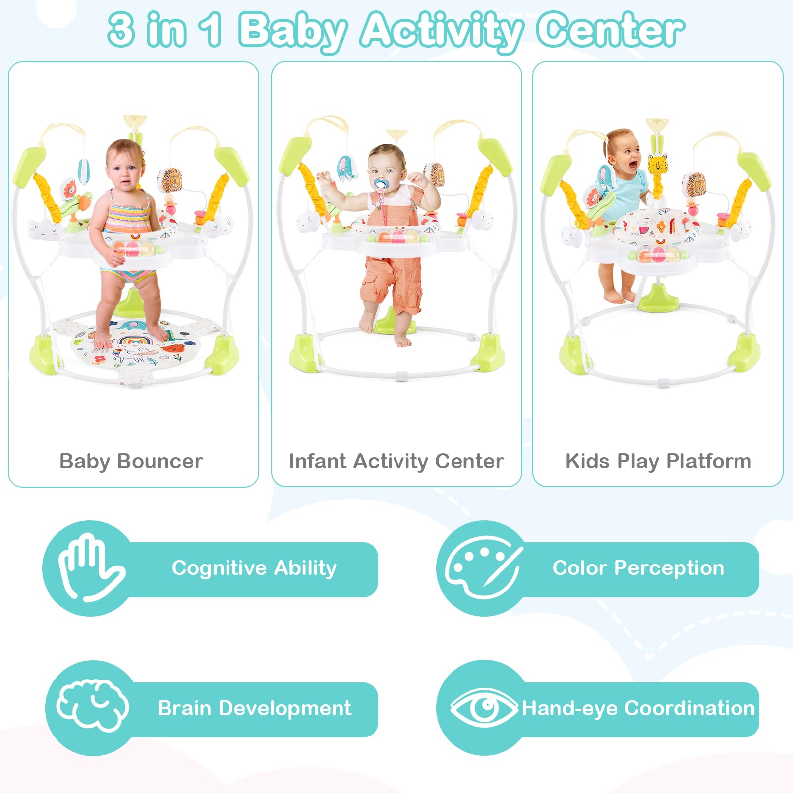 Centro Attività 3 in 1 Convertibile RELAX4LIFE per Bambini 6+ Mesi con Piattino Rimbalzante e Girevole 360° (GIALLO)
