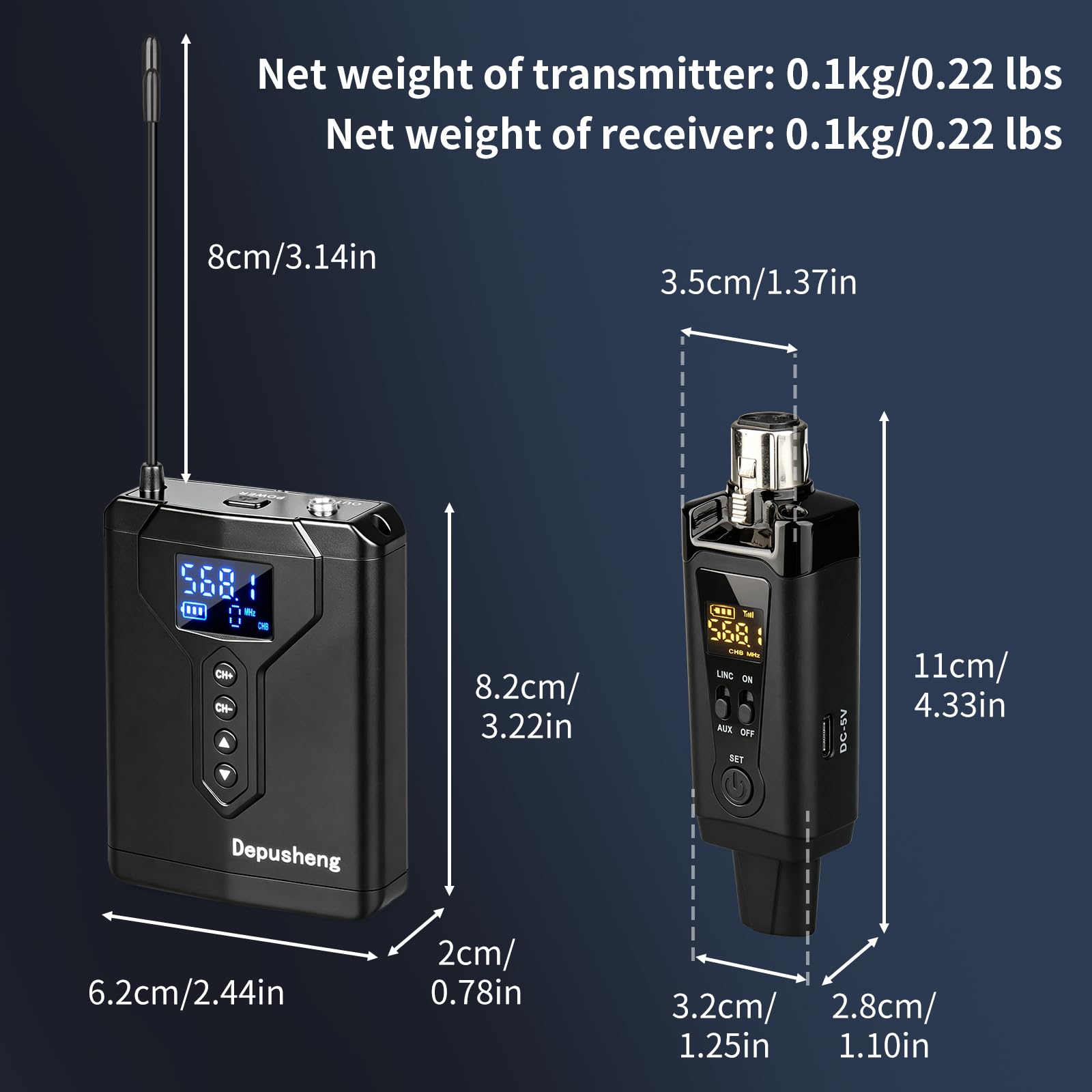 Depusheng MA5 Drahtloses In-Ear-Monitorsystem mit Sender und Empfängerclip, automatischer Kopplung, In-Ear-Monitoring für Studio, Gitarre, DJ und Live-Auftritte (1 Receiver + 1 Transmitter)