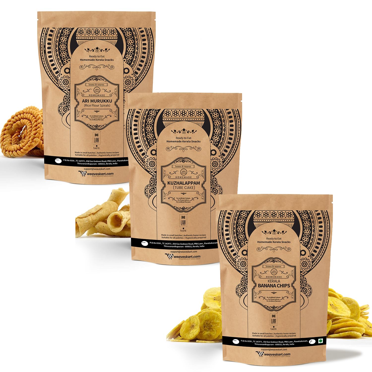 looms & weaves - Kerala Snacks - ( 250 gm Banana Chips + 250 gm Kuzhalappam + 250 gm Murukku ) (B07YD8VYGD) Amazon Price History, Amazon Price Tracker