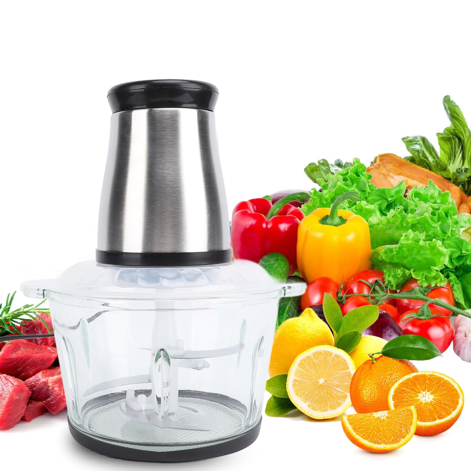 200W 2L Mini Robot da Cucina Mini Food Caramine per Alimenti Multifunzionali per Alimenti per Bambini, Carne, Cipolla, Verdure, Noci