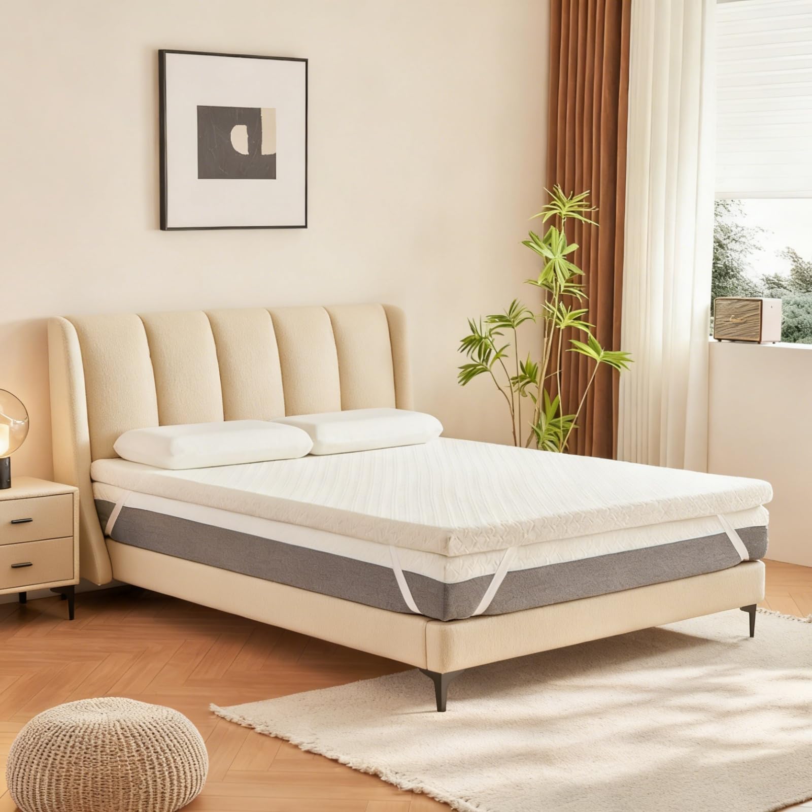 3 Inch Memory Foam Mattress Topper Twin Size - CertiPUR-US Certified - Gel Cooling Mattress Pad with Removable Bamboo Cover,Bed Topper for Pressure Relief(White) (White, Twin)